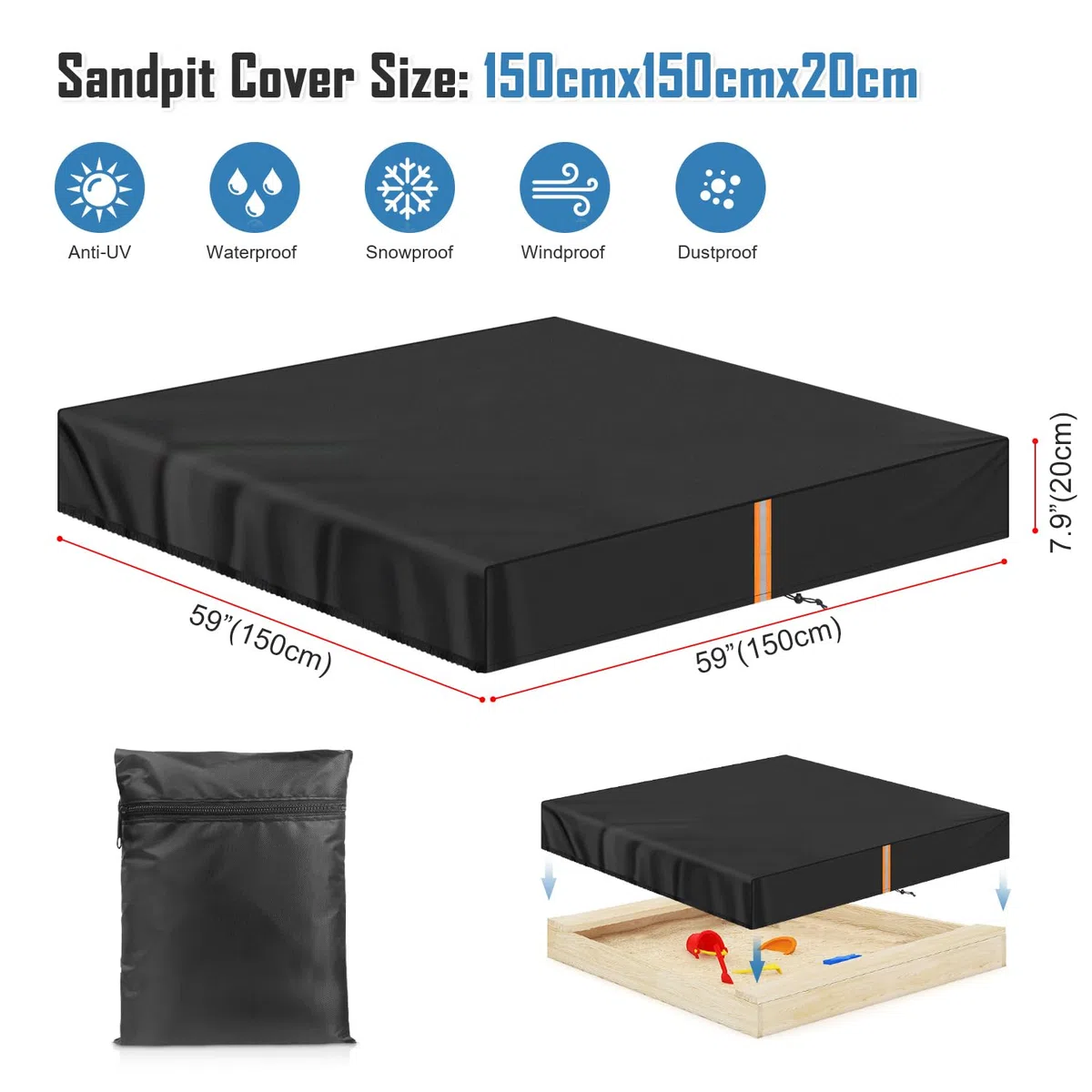 VANSHEIM CoperturaSabbiera 150x150x20cm Telo Antipolvere Antivento Impermeabile