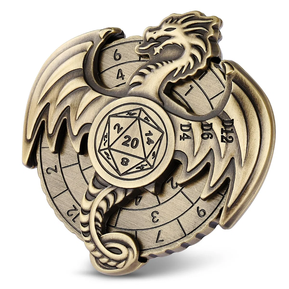 DND Ruota Dadi Spinner - 7-in-1 Drago Metallici D&D con Roulette, Gyro di Dito, Scatola Regalo, Accessori per Giochi di Ruolo e Società - Bronzo
