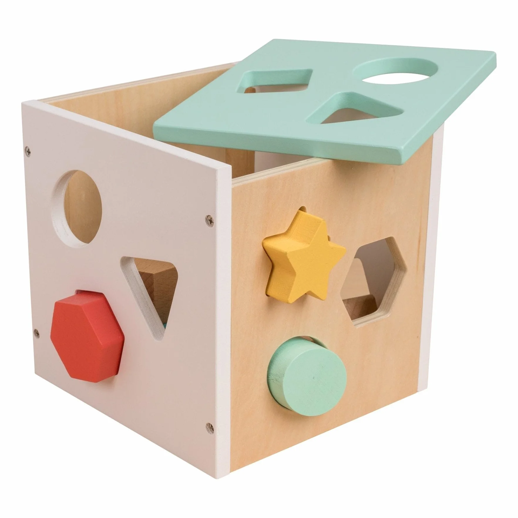 Owl & Fox OF212 - Cubo di smistamento in Legno, Giocattolo Montessori per Neonati e Piccoli a Partire da 12 Mesi, Forme assortite per Lo Sviluppo sensoriale e la risoluzione dei Problemi, in Legno