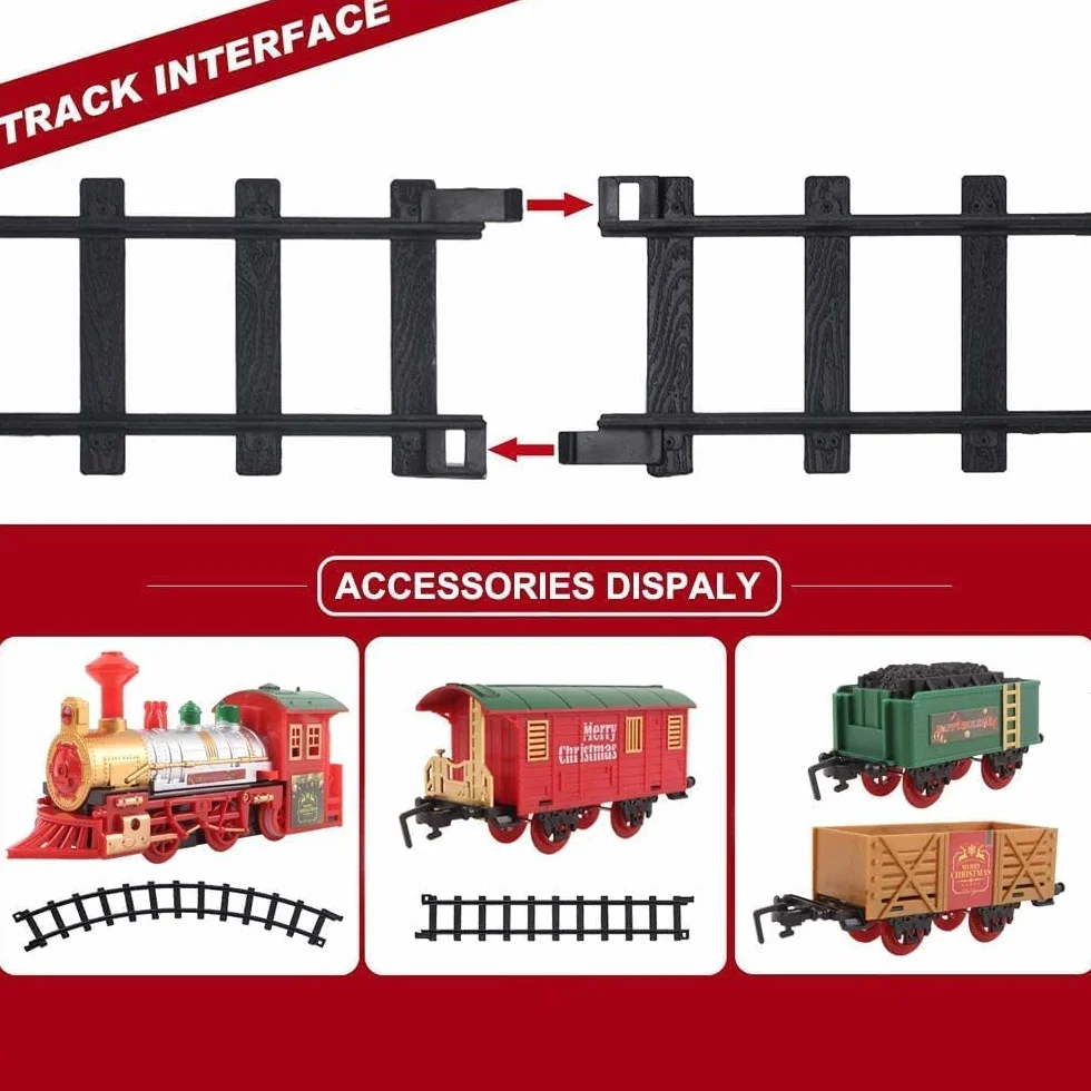 Trenino Elettrico per Bambini,Trenino Natalizio ，Luci e Suoni, Giocattolo con Binari Ferroviario, Set Pista Treno Elettrico, Regalo Natale Compleanno Educativo per Bambini