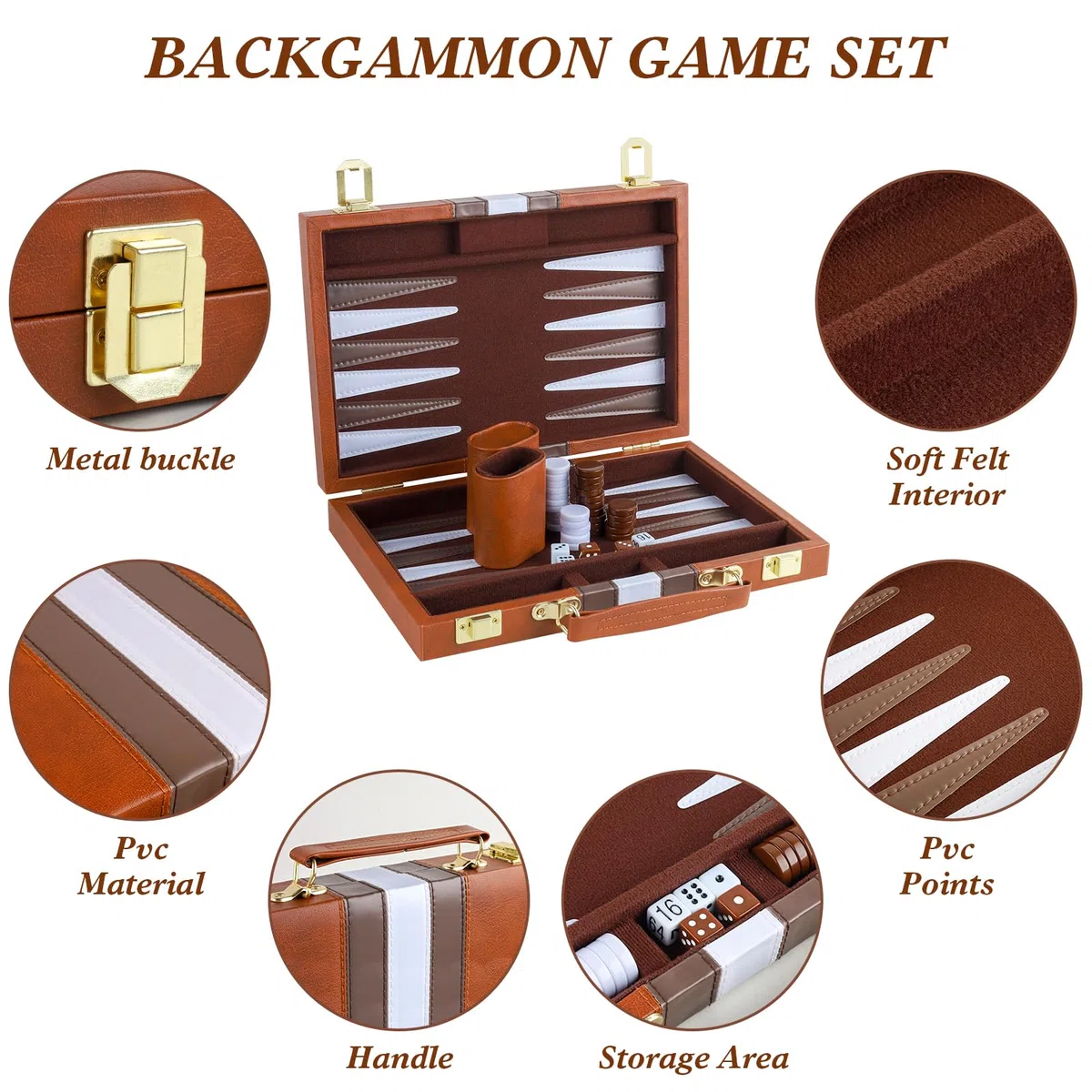 Generic Backgammon - Gioco da tavolo per adulti. 2 giocatori, 11 pollici, custodia in similpelle