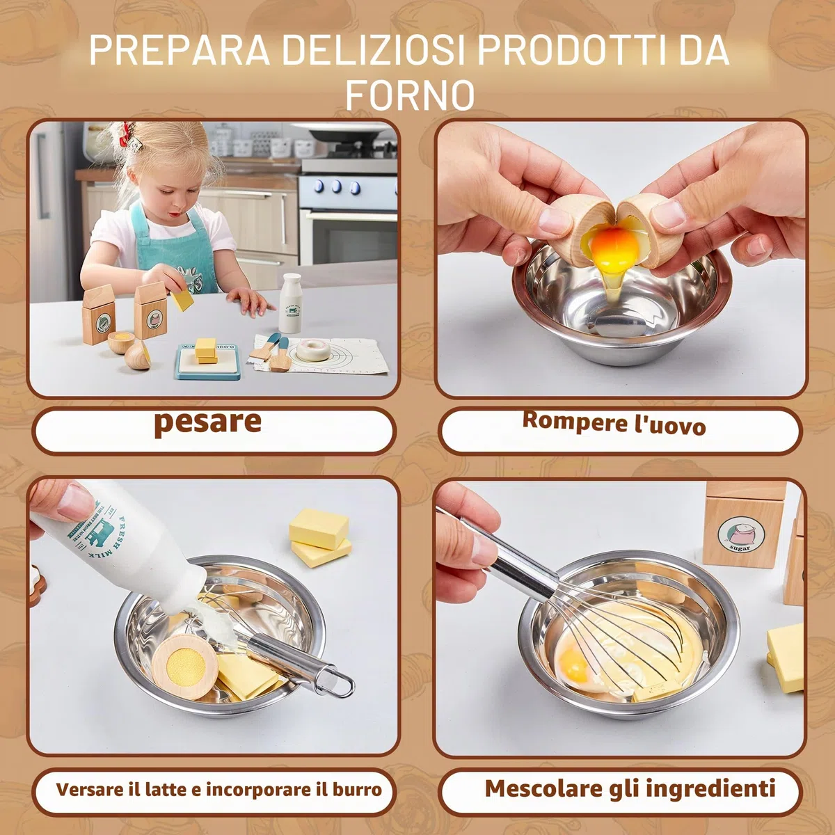 Set di alimenti da gioco in legno per bambini piccoli Giocattoli cibo pretend play accessori da cucina con borsa della spesa