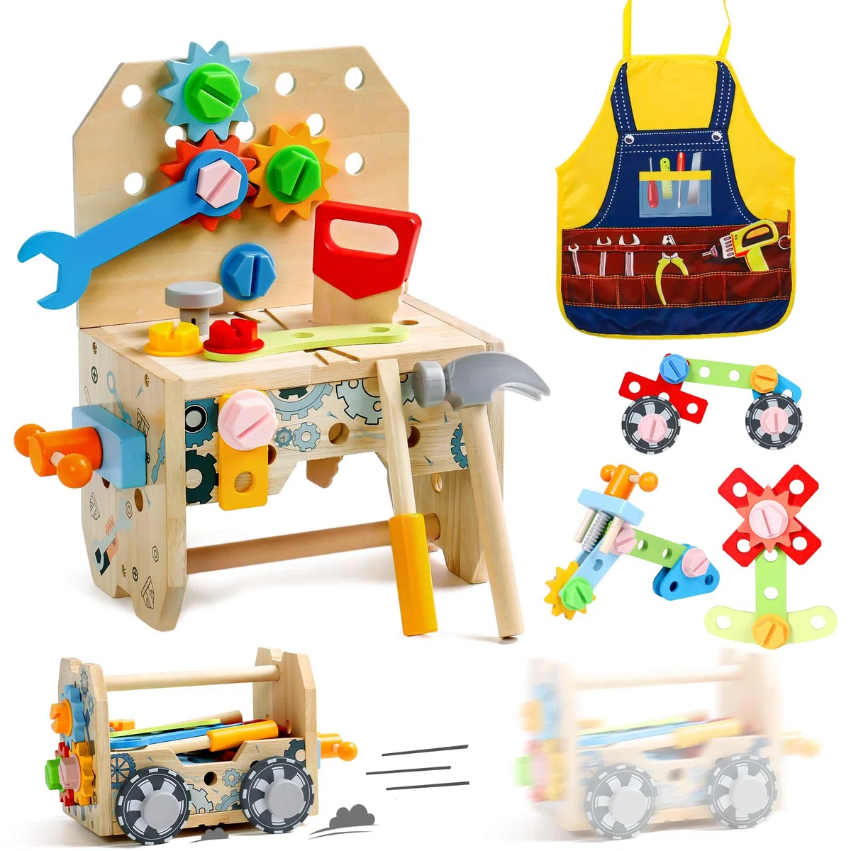 Cassetta Attrezzi Bambini Giochi in Legno Giochi Bambini 2 Anni, Banco da Lavoro, Costruzioni per Bambini Giochi Interattivi Educativi Regalo Bimbo 2 3 4 Anni Attrezzi Giocattolo Bambini (52 Pezzi)