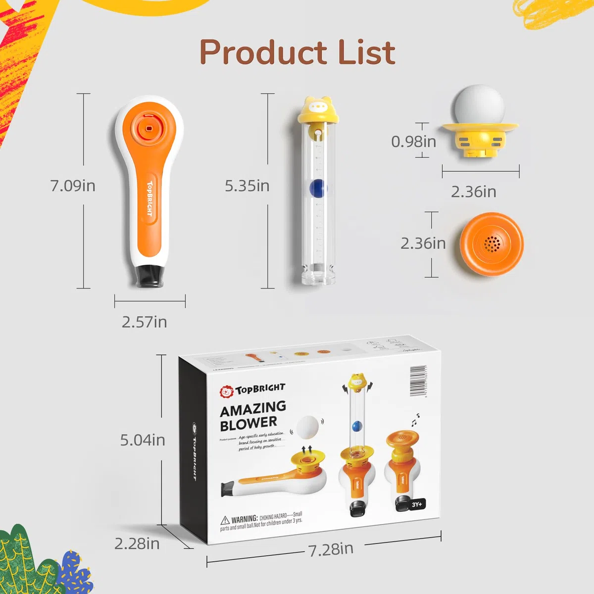 TOP BRIGHT Giocattoli sensoriali 3 in 1 per autismo, giocattoli Montessori per 3-5 anni con fischietto, palla che soffia, palline galleggianti regalo di compleanno