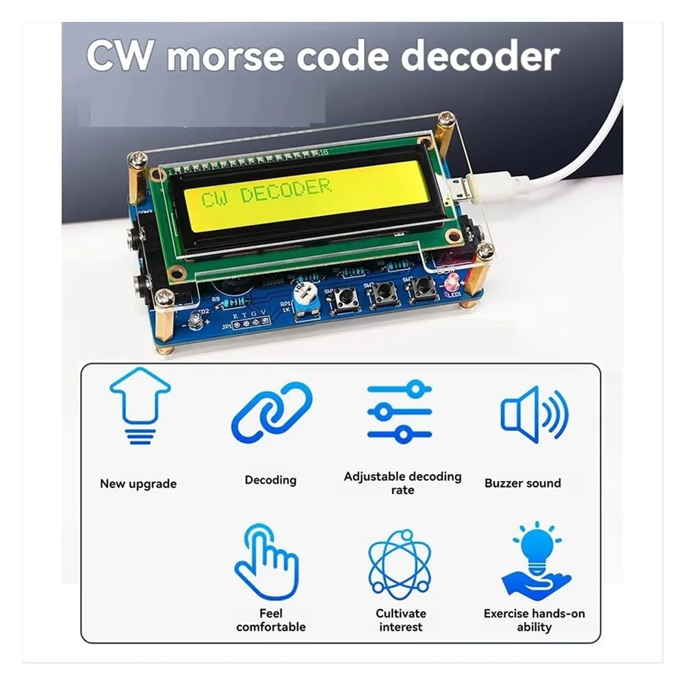 Decoder Morse Code CW Aggiornato Completato +Kit +Pulsante con Display Digitale LCD CW Trainer Morse Code Decoder Kit