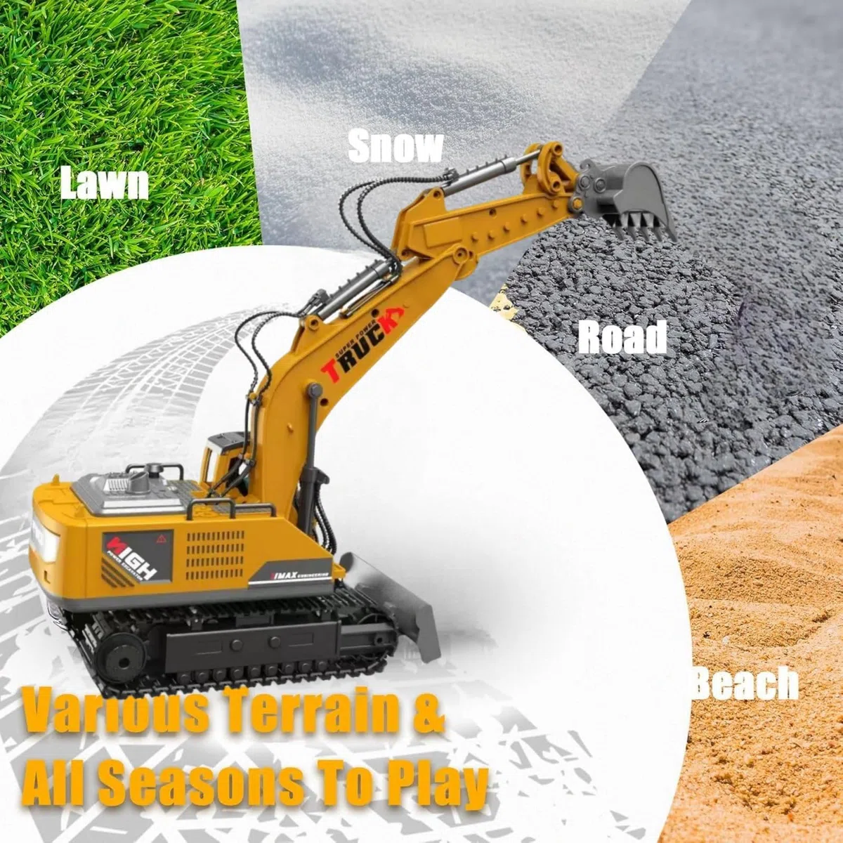 1:16 Scala 17 Canali Escavatore Telecomandato per Bambini, Escavatori Radiocomandato,Escavatore Idraulico per Ragazzi con luci,demo a un tocco, Sand Digger Regali
