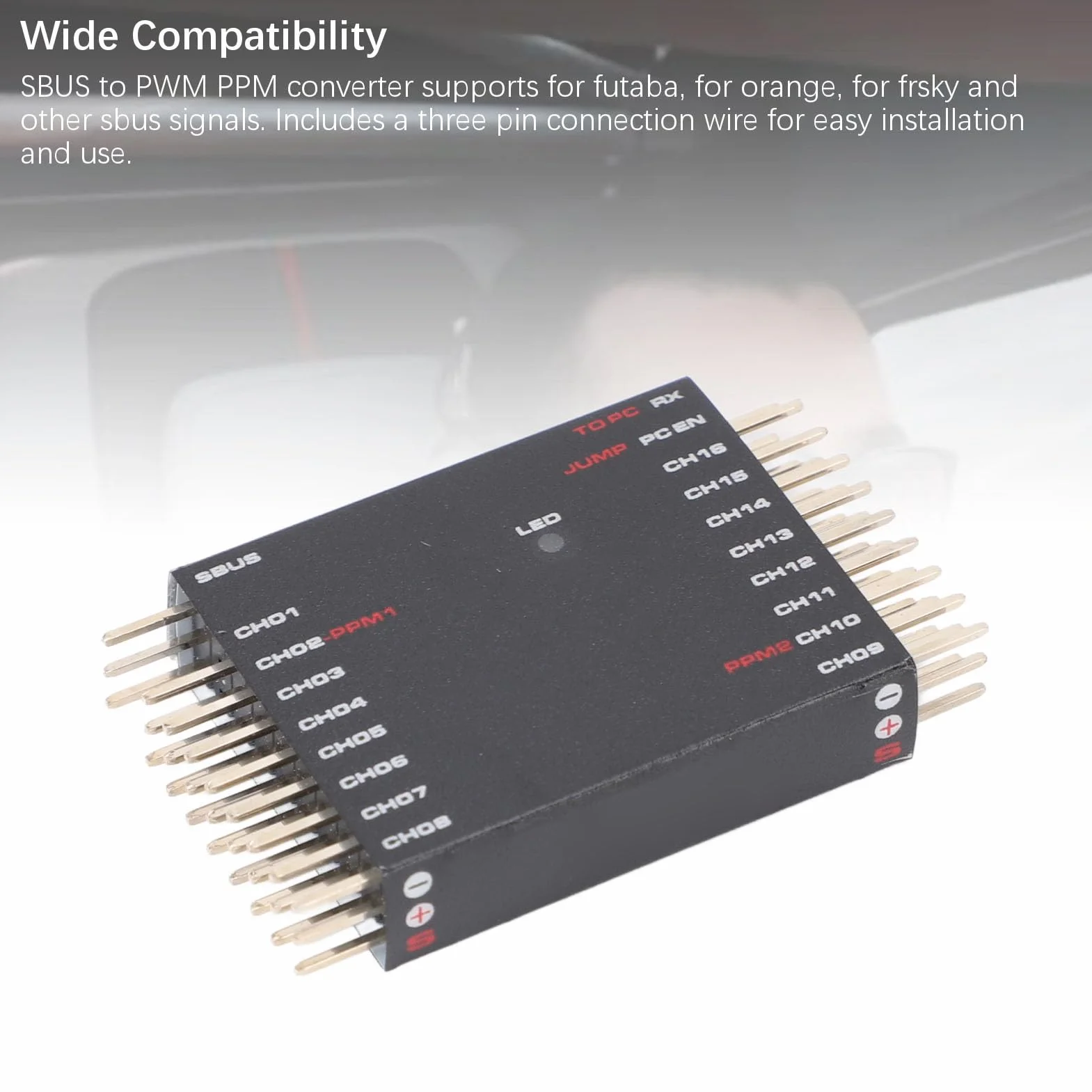 Jectse Decoder da SBUS a PWM/PPM, Convertitore da SBUS a 16CH PWM Fai da Te Convertitore PWM Bidirezionale Ricevitore Trasvertitore di Segnale per Futaba per Frsky per Orange