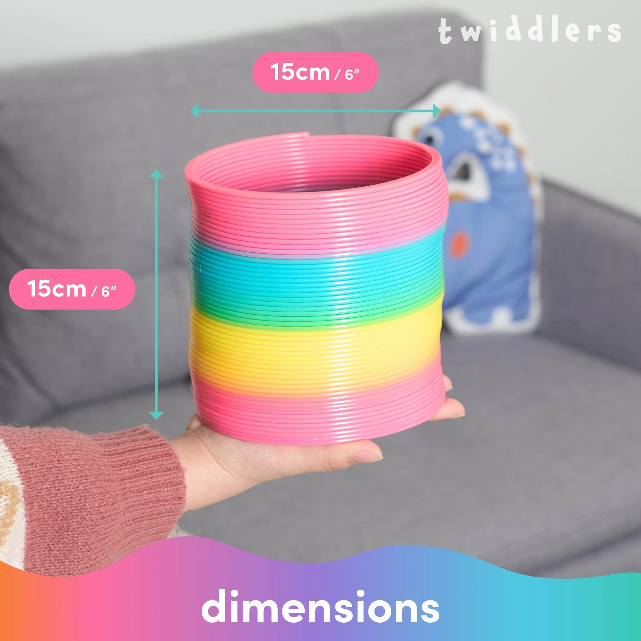 THE TWIDDLERS - Molla Giocattolo Gigante Arcobaleno in Plastica – Molle Arcobaleno Divertenti per Bambini - 15x15cm