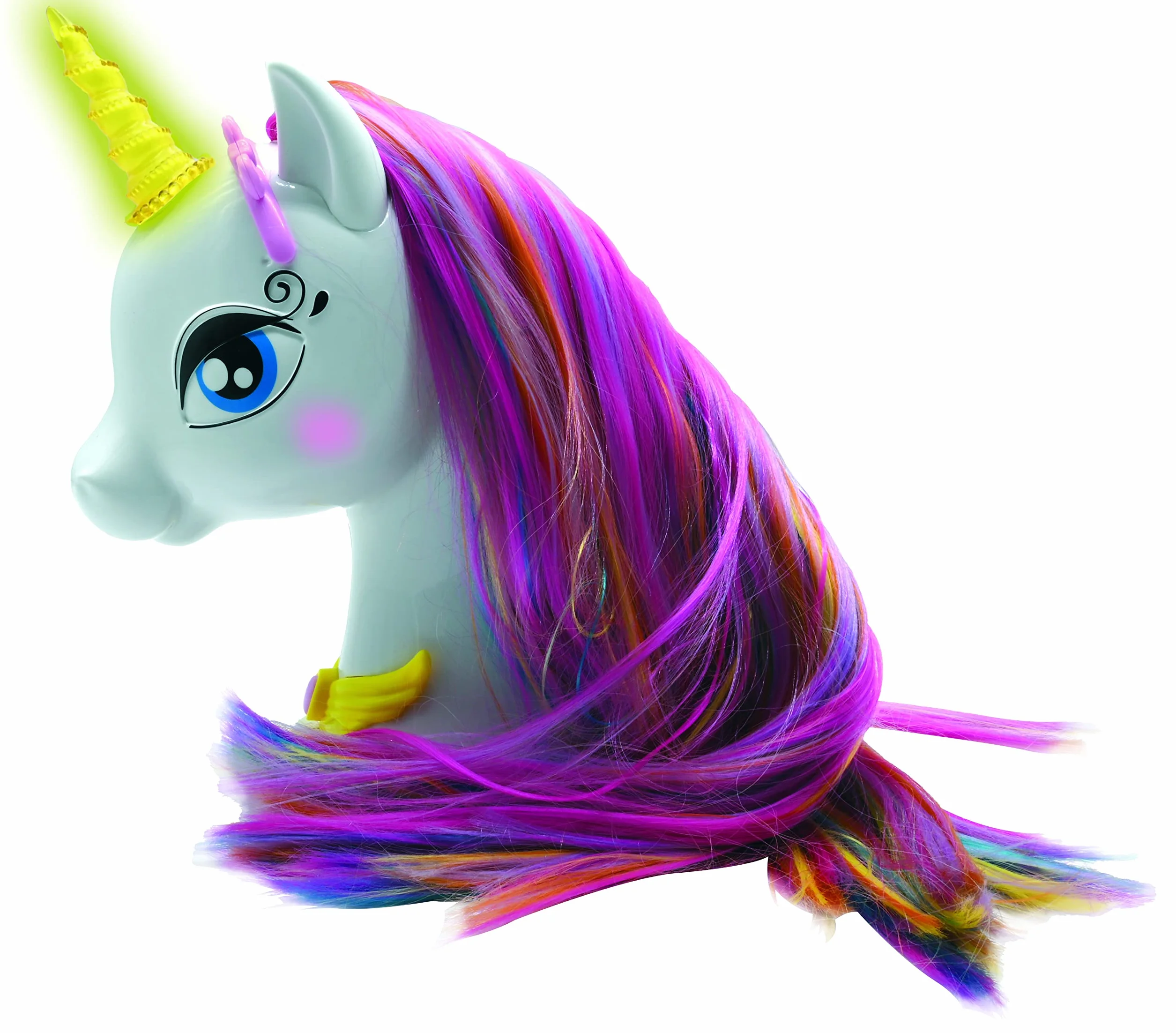 Lexibook, Testina interattiva per acconciatura Unicorno, Capelli Lunghi e setosi, interattiva, Musica e Accessori magici, per Bambini dai 3 Anni in su, Bianco/Rosa, SHUNI