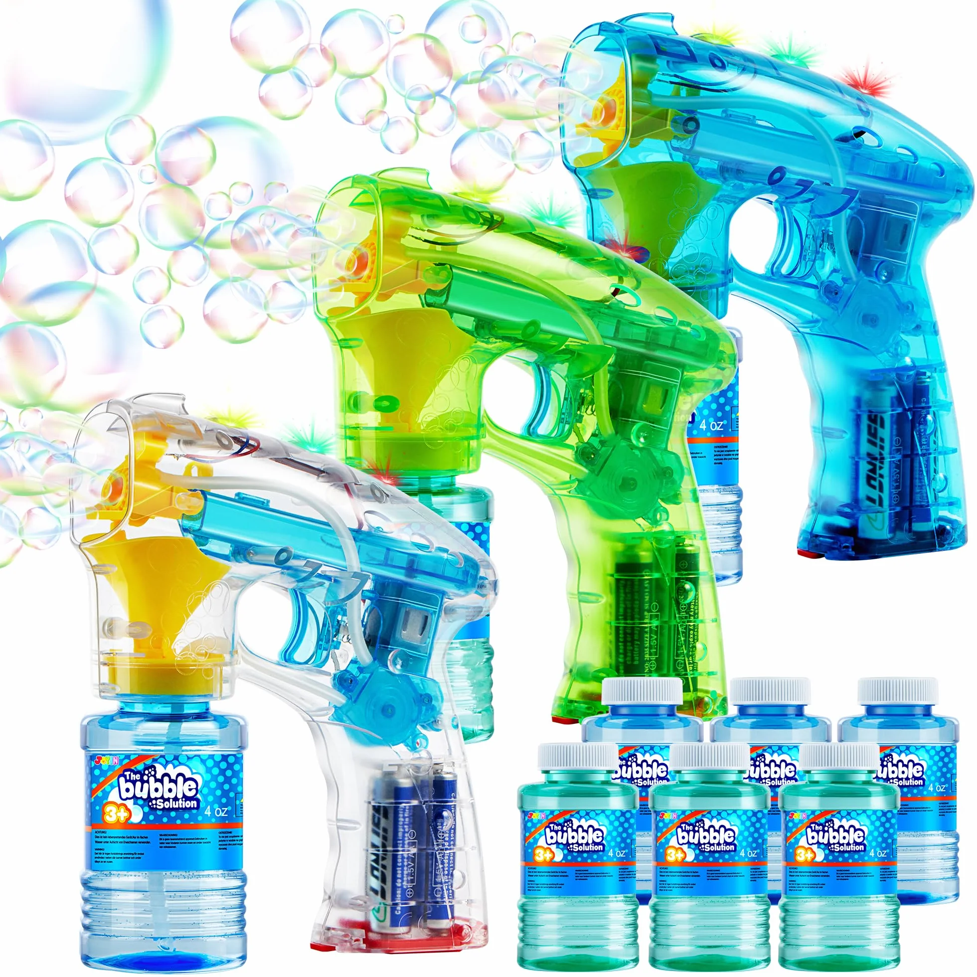 JOYIN 3 Bolle Pistole Bubble Blaster, Forniture per Feste a LED Blaster Machine Blaster, Giocattolo Estivo, Attività all'Aperto, Regalo di Compleanno, Giocattolo Ventilatore di Bolle, Pasqua