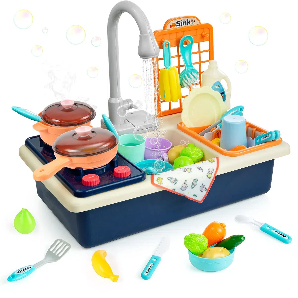 Diealles Shine Cucina Giocattolo per Bambini Mini Lavastoviglie Giochi, Lavandino Giocattolo Lavastoviglie Giocattoli Lavabo Set Cucina Bambini Accessori (Blu)