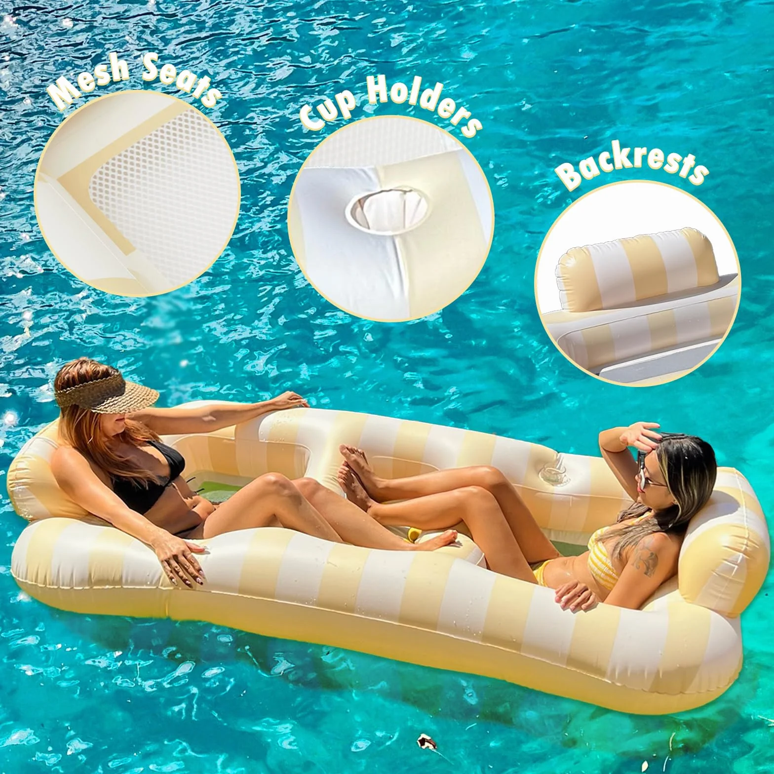 Float Joy Materassino Mare Gonfiabile Piscina Adulti Materasso Gonfiabili Giganti 200 x 120 cm Poltrona Gonfiabile Sdraio Lettino con Portabicchieri