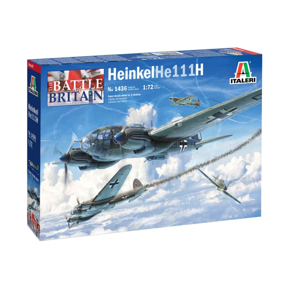 Italeri IT1436 Modellino Veicolo da Guerra In Plastica da Montare, He 111 H-6 Battle Of Britain 80Th Ann., Scala 1:72