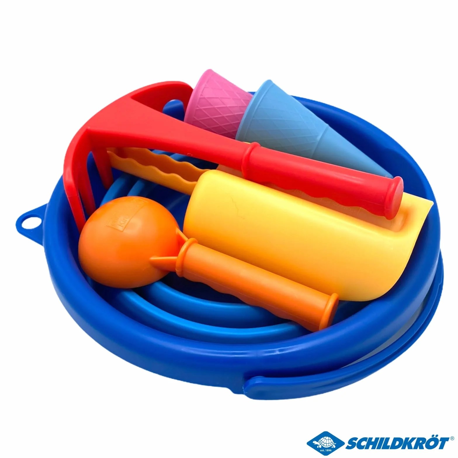 Schildkröt 7in1 Set da Gioco di Sabbia, Innovativo, Compatto e Salvaspazio, Secchio Pieghevole da 3 Litri con 6 Giochi di Sabbia per Scavare, Modellare, Setacciare e Rastrellare, 970244