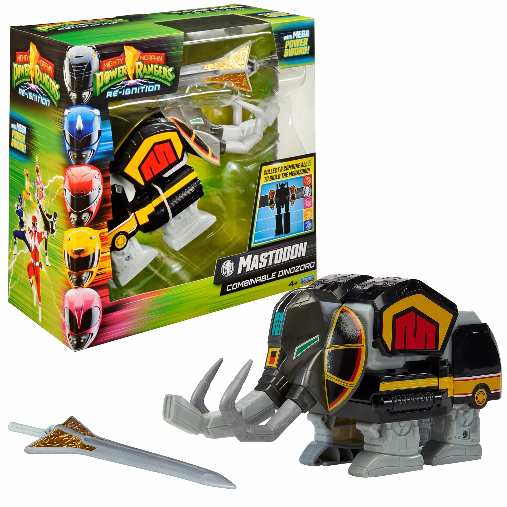 Power Rangers - Collezione Megazord, Zords articolato combinabile, statuetta, 20 cm, modello Mastodon Dinozord, per bambini dai 4 anni, PWG002