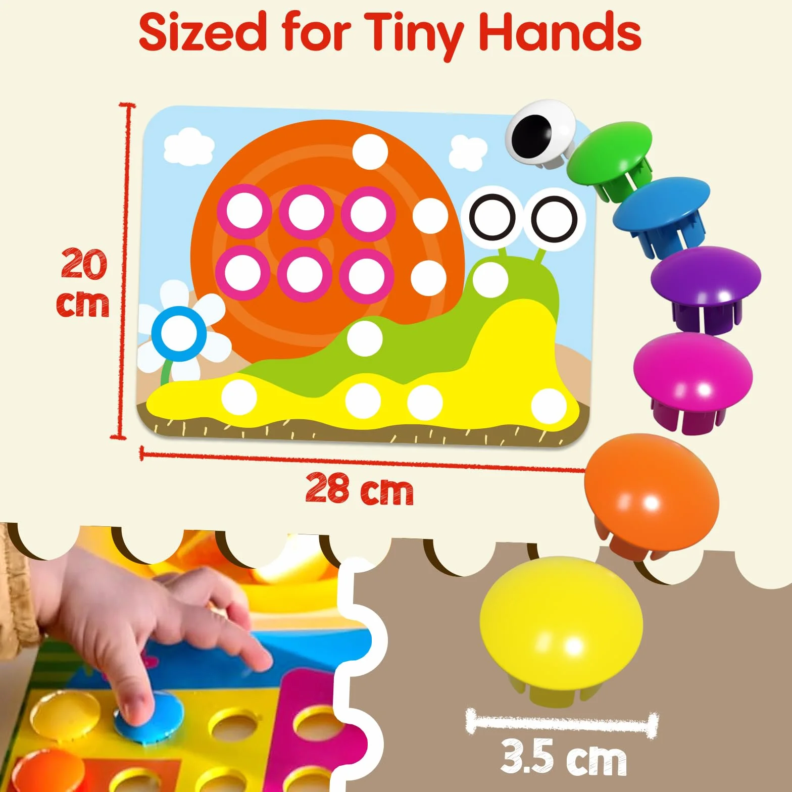 AMOSTING gioco chiodini per bambini 2, 3 anni, gioco di abbinamento colorato, giocattoli prima infanzia, puzzle regalo di compleanno per bambino-20 carte e 46 pulsanti