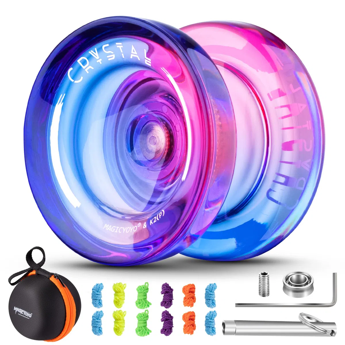 MAGICYOYO MGYOYOK2CPP - Yoyo reattivo per principianti, sfera professionale K2 Crystal Pink Purple, kit cuscinetto non rispondente + custodia a 12 corde