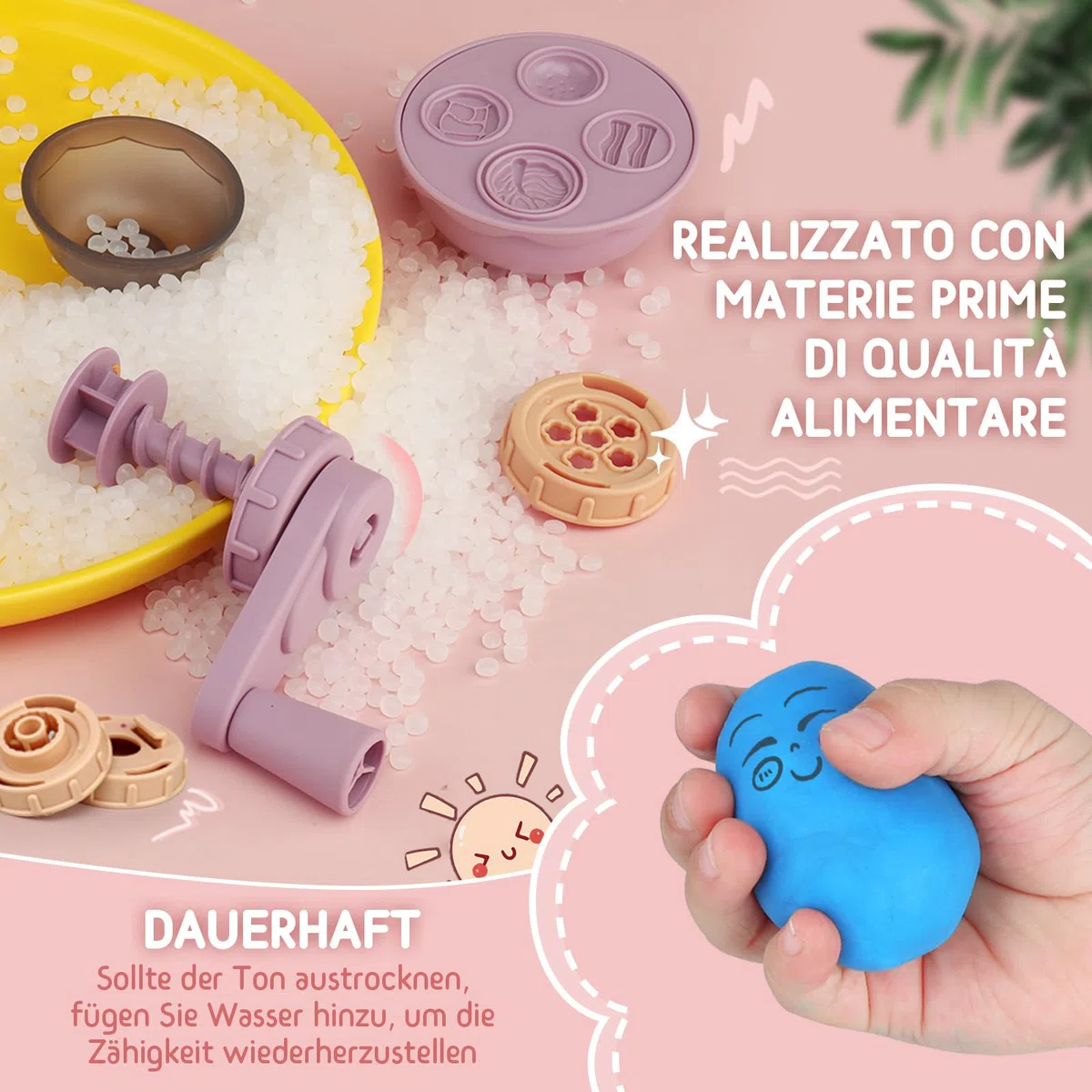 JONRRYIN Plastilina per Bambini, 65 Pezzi Formine per Plastilina Accessori con Macchina per Pasta e Gelatiera, Playdough Pasta da Modellare Regalo Giochi per Ragazzi Bambina (Pink1)