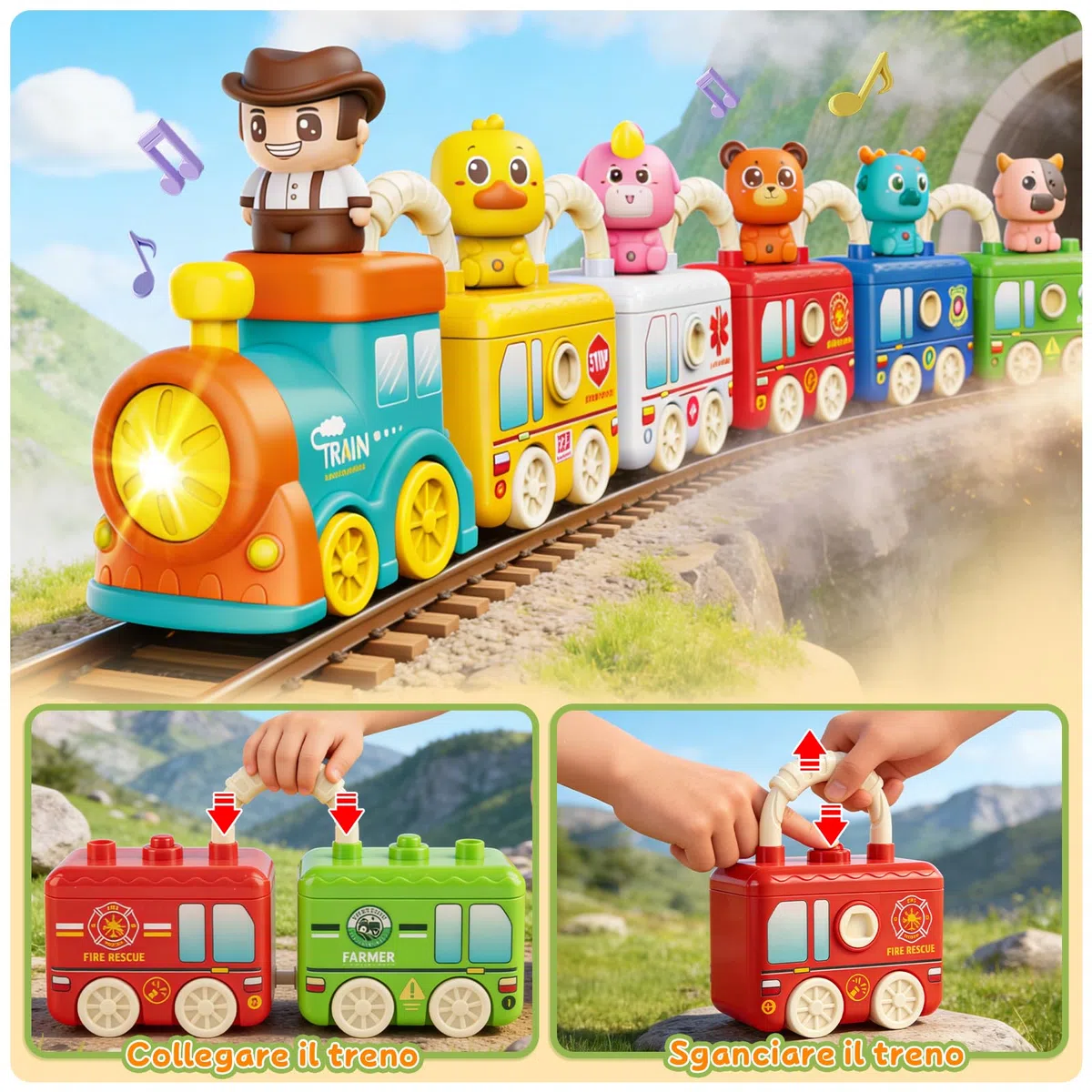 Giochi Montessori 2 Anni Treno Giocattolo Fattoria Animali Bambini,Giocattolo Educativo con Mangiafavoledi per Contare,Impilare,Abbinare e Ordinare Regalo per Bambini di 2, 3 e 4 Anni
