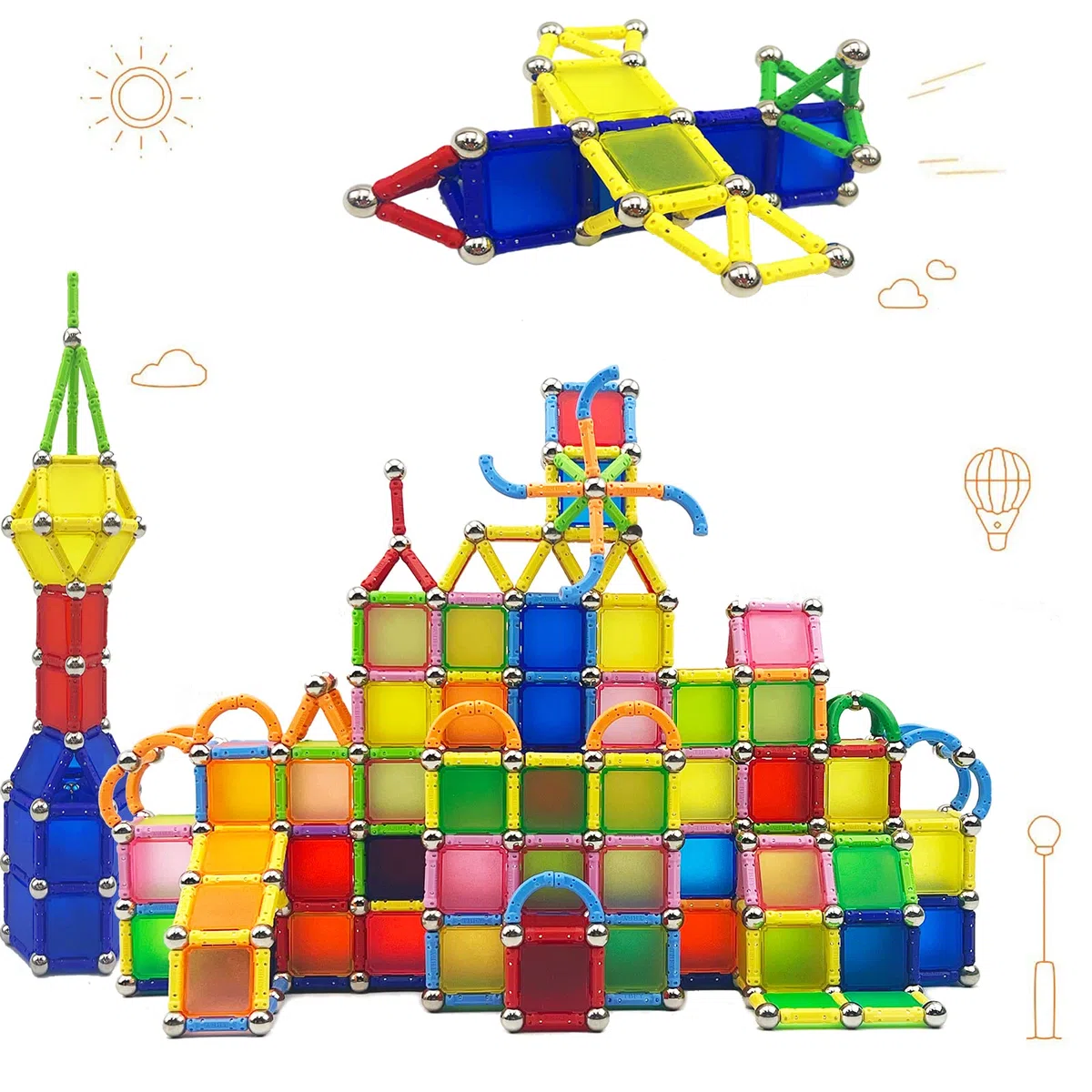 232 Pezzi Puzzle Blocchi magnetici Giocattoli,STEM Costruzione di Magnete Kit di Costruzione Giocattoli educativi per Bambini Che Giocano Gioco impilabile con Mattoni e Bastoncini magnetici