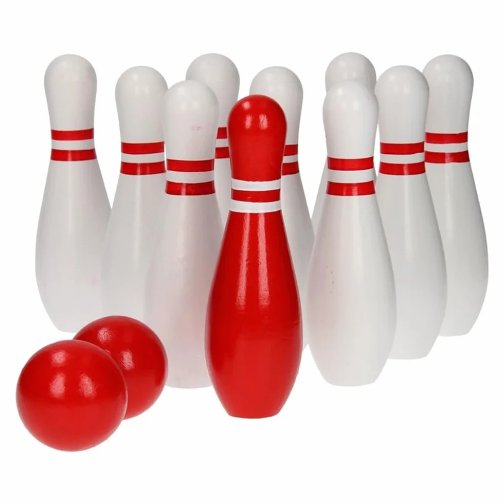 BS Toys Bowling in Legno - Birilli per Bambini & Adulti - Per Interni & Esterni - Giochi da Tavolo - Ideale per Bambini dai 3 Anni - Betulla di Alta Qualità - Set Blu, Rosa & Giallo