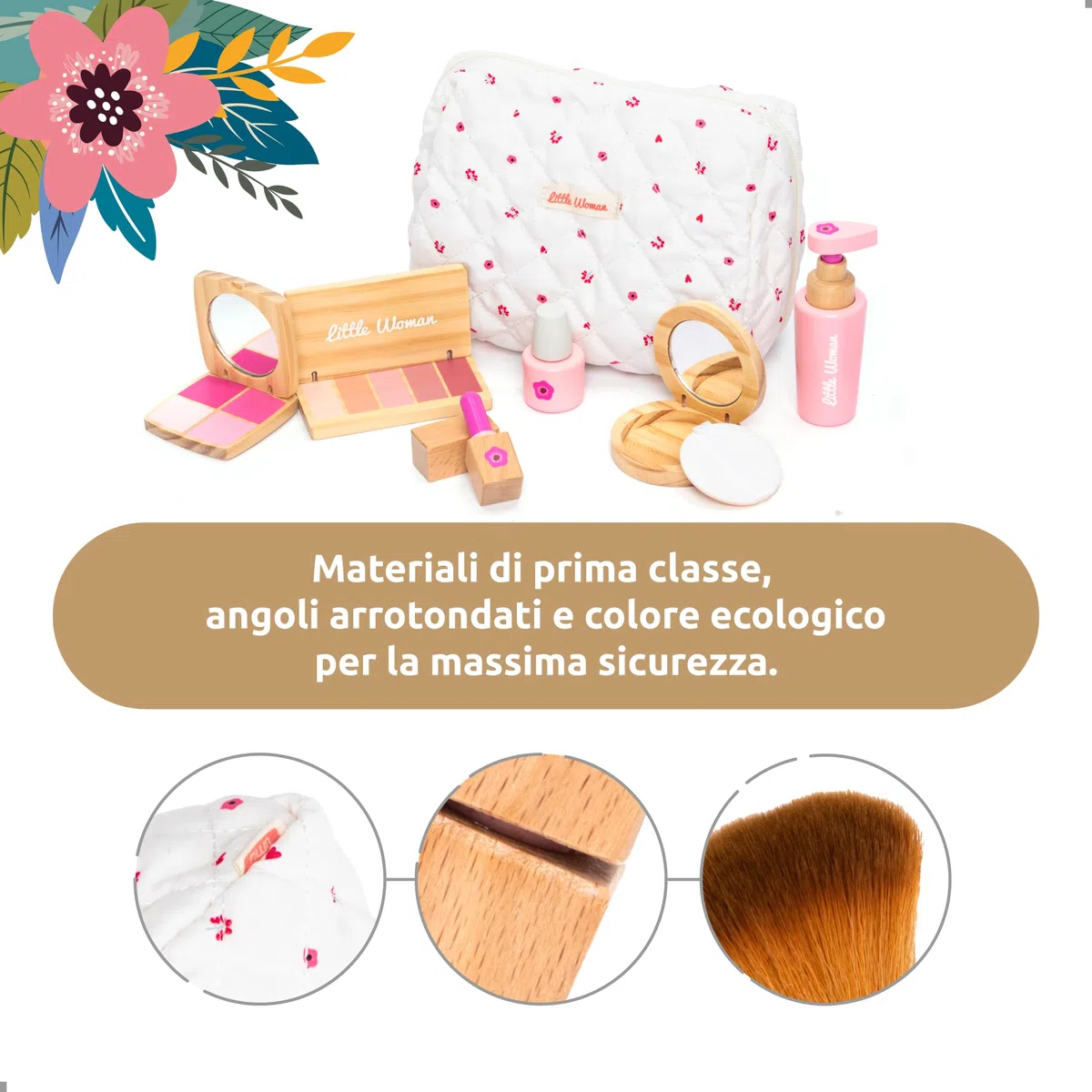 UMU Set trucco per bambini in legno – cosmetici e trucco set con trucco, rossetto, profumo, cipria e trousse – trucco per bambini da 3 4 5 6 anni