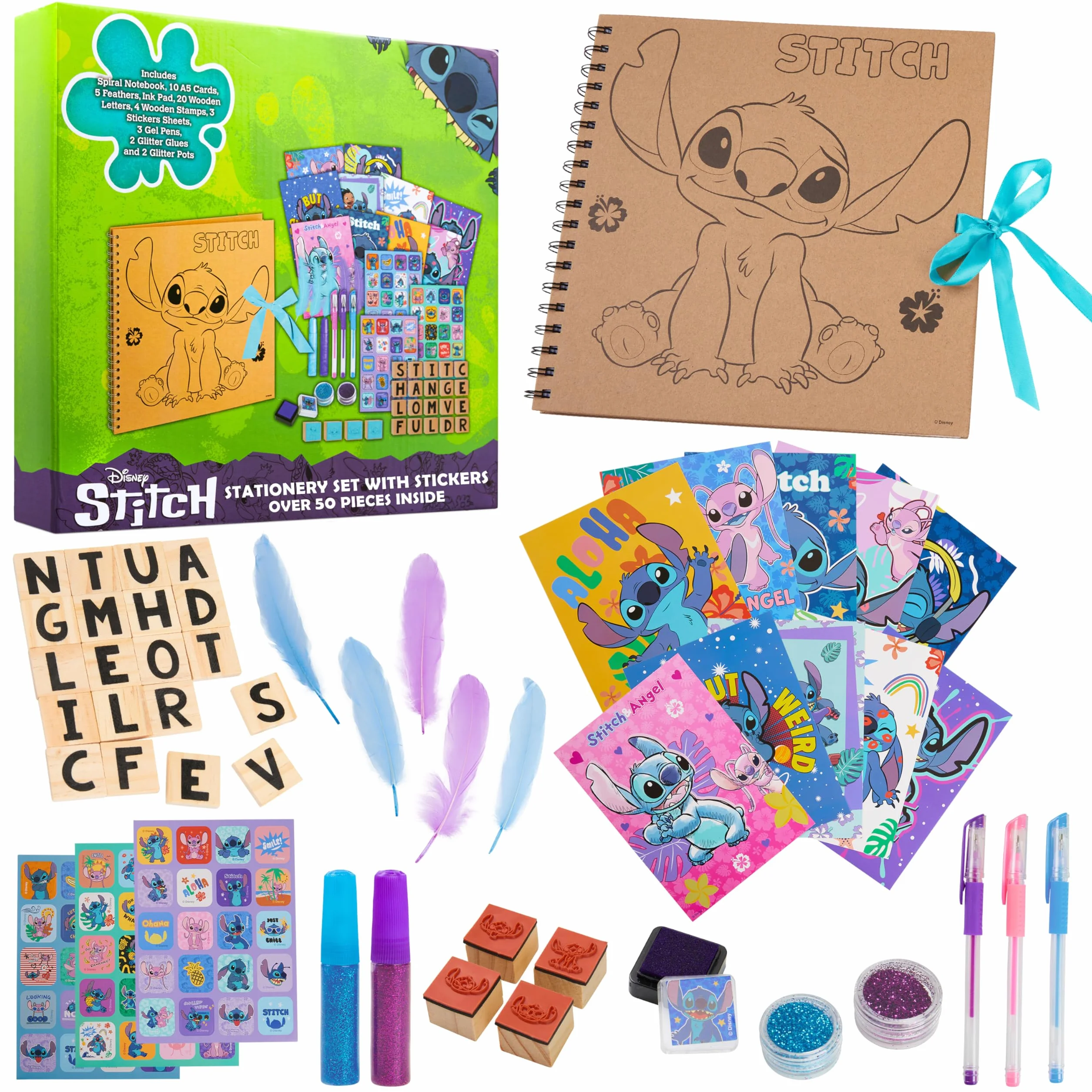 Disney Stitch Scrapbooking Kit Bambini Ragazzi, Kit Accessori Scrapbook, Adesivi, Francobolli, Penne Gel - Regali per Ragazze