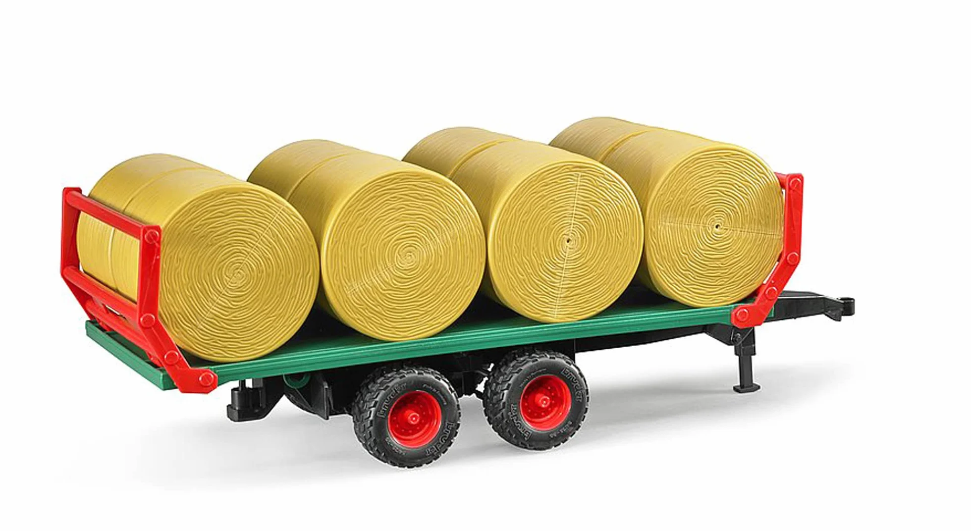 bruder 02220 - Rimorchio per trasporto balle con 8 balle rotonde, carro per balle, azienda agricola, rimorchio per trasporto
