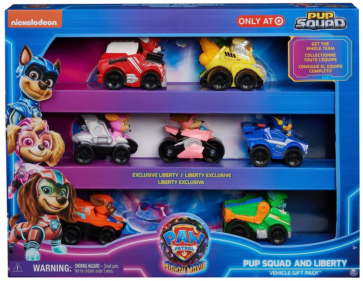 PAW PATROL: Il film Mighty, 7 pezzi Pup Squad Racers, set regalo con auto giocattolo Liberty, adatto per bambini dai 3 anni in su