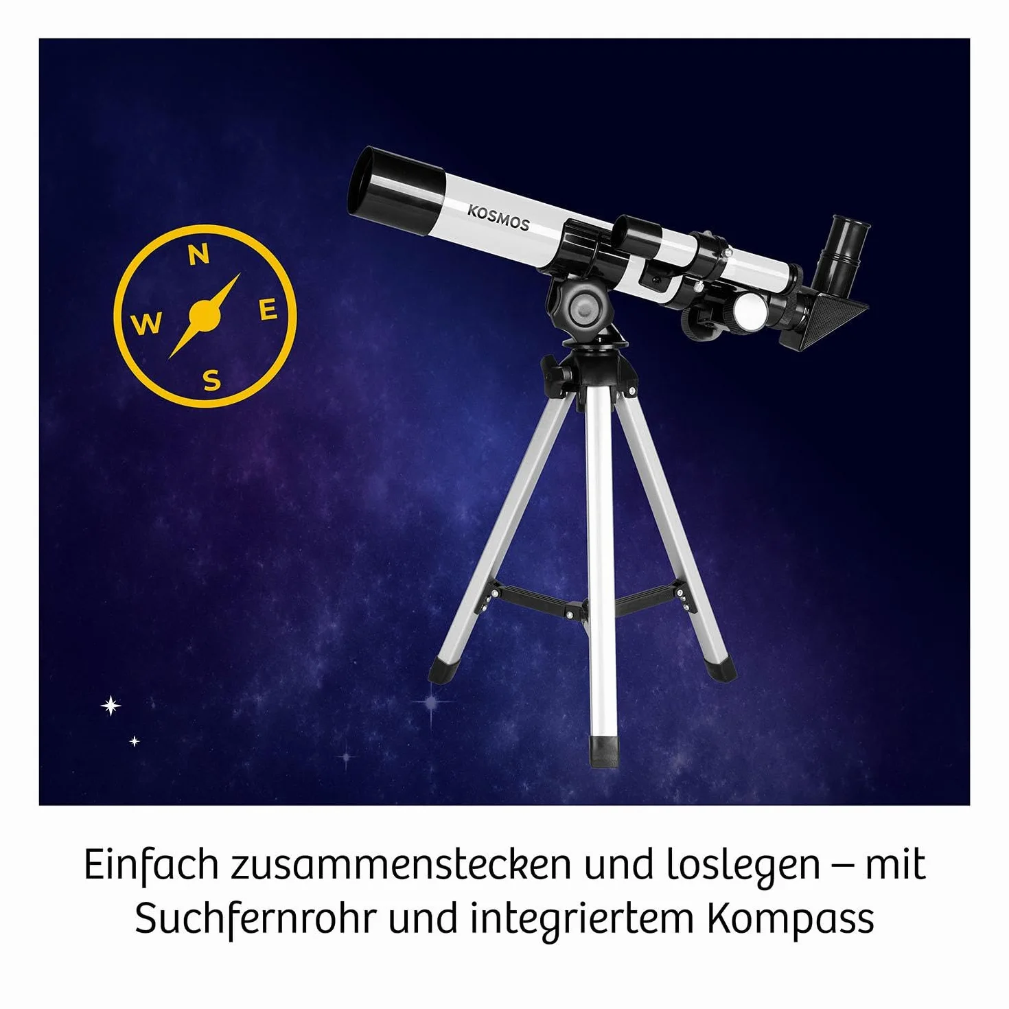 Kosmos 676889 - Telescopio da Esploratore per Principianti e Bambini dagli 8 Anni in su, 2 oculari per ingrandimento 20x o 100x, telescopio da Viaggio Portatile, Scatola per esperimenti, Astronomia,