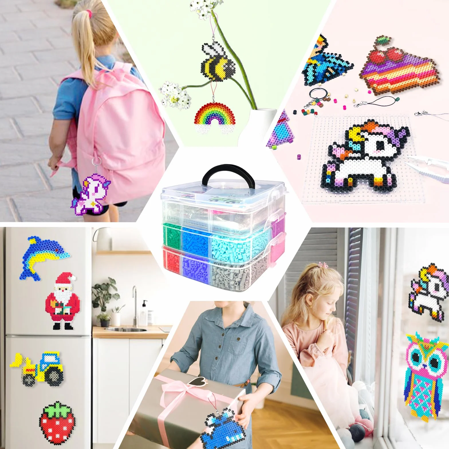 Set Perline da Stirare, 5MM 11000 Pezzi Perline a Fusione con Custodia, Pegboard, Guida Utente, Design gioielli, Decorazioni, Creativo Regali Compleanno Natalizio Fai-da-Te per Bambini (20 Colori)