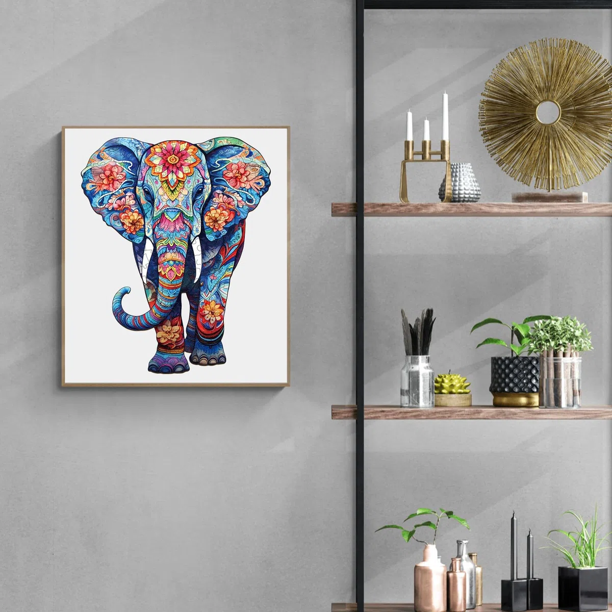 Puzzle in Legno per Adulti - 210 Pezzi, Elefante, 27,3 x 34 cm - Irregolare e Unico, a Forma di Animale - Con Confezione Regalo