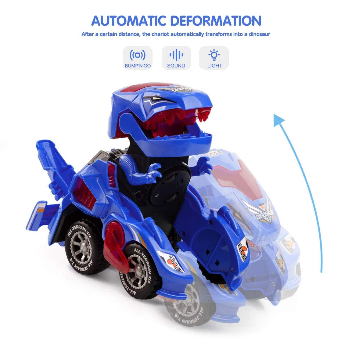 Highttoy Dinosauro Robot Giocattolo Bambino 3 4 5 6 Anni Maschio, Macchina Trasformabile in Dinosauro Automatico con con Luci e Musica, Regalo Bambino 3 4 5 6 Anni, Blu