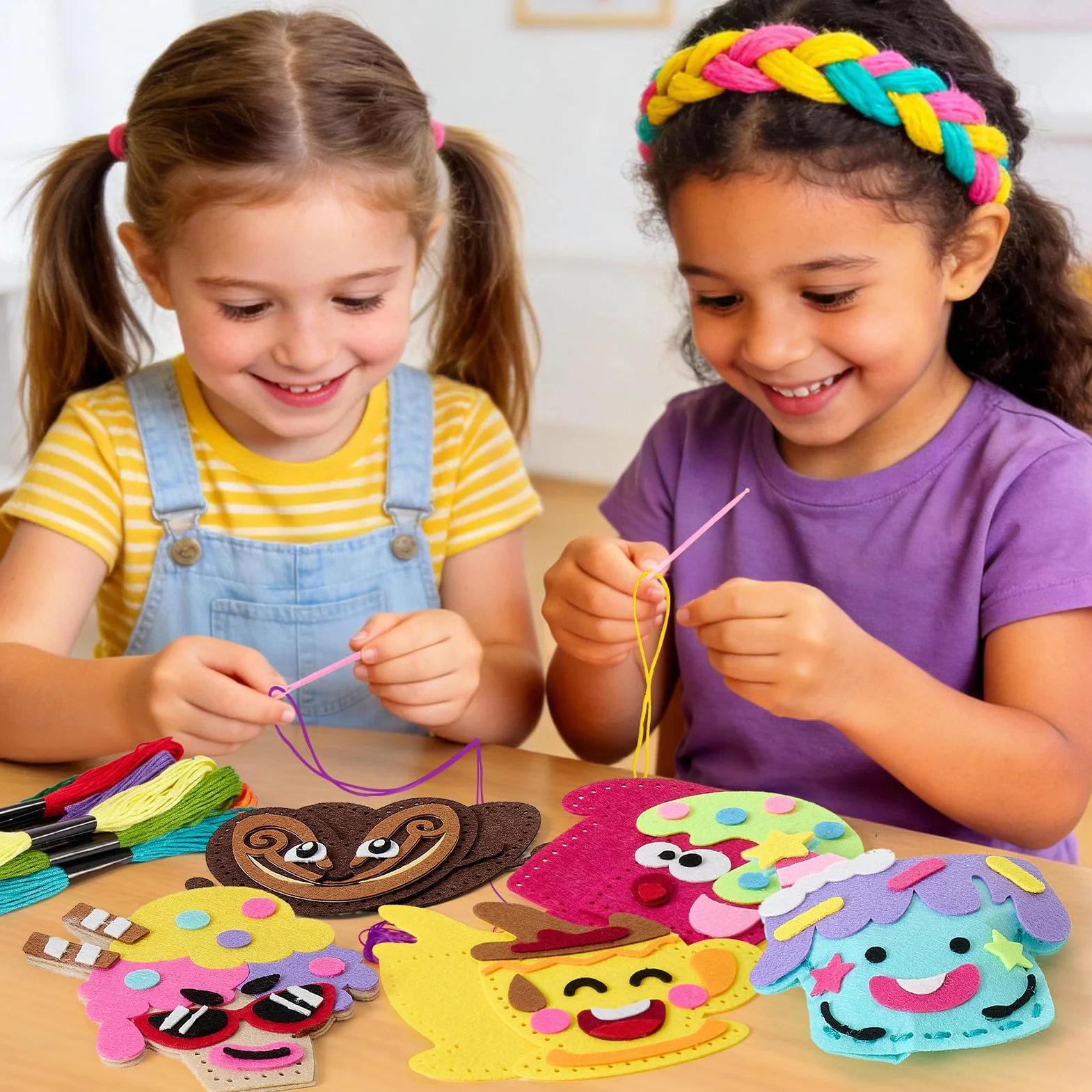 Kit Cucito in Fieltro per Bambini 6-10 Anni, Kit Artigianato Ragazze 12 Dessert Feltro Fai Da Te & Fili da Ricamo & Aghi di Plastica, Creativi Cucito Regalo per Bambino 5 6 7 8 9 10 Anni (Dessert 1)