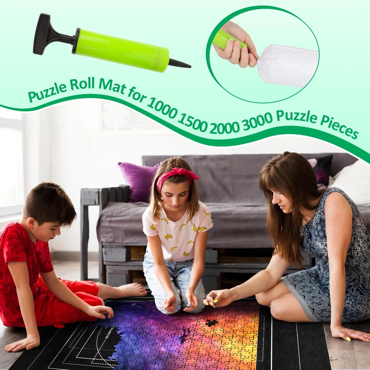 VFANDV Puzzle Matte – Tappetino puzzle portatile da 1000 a 3000 pezzi, 100 x 140 cm (nero)