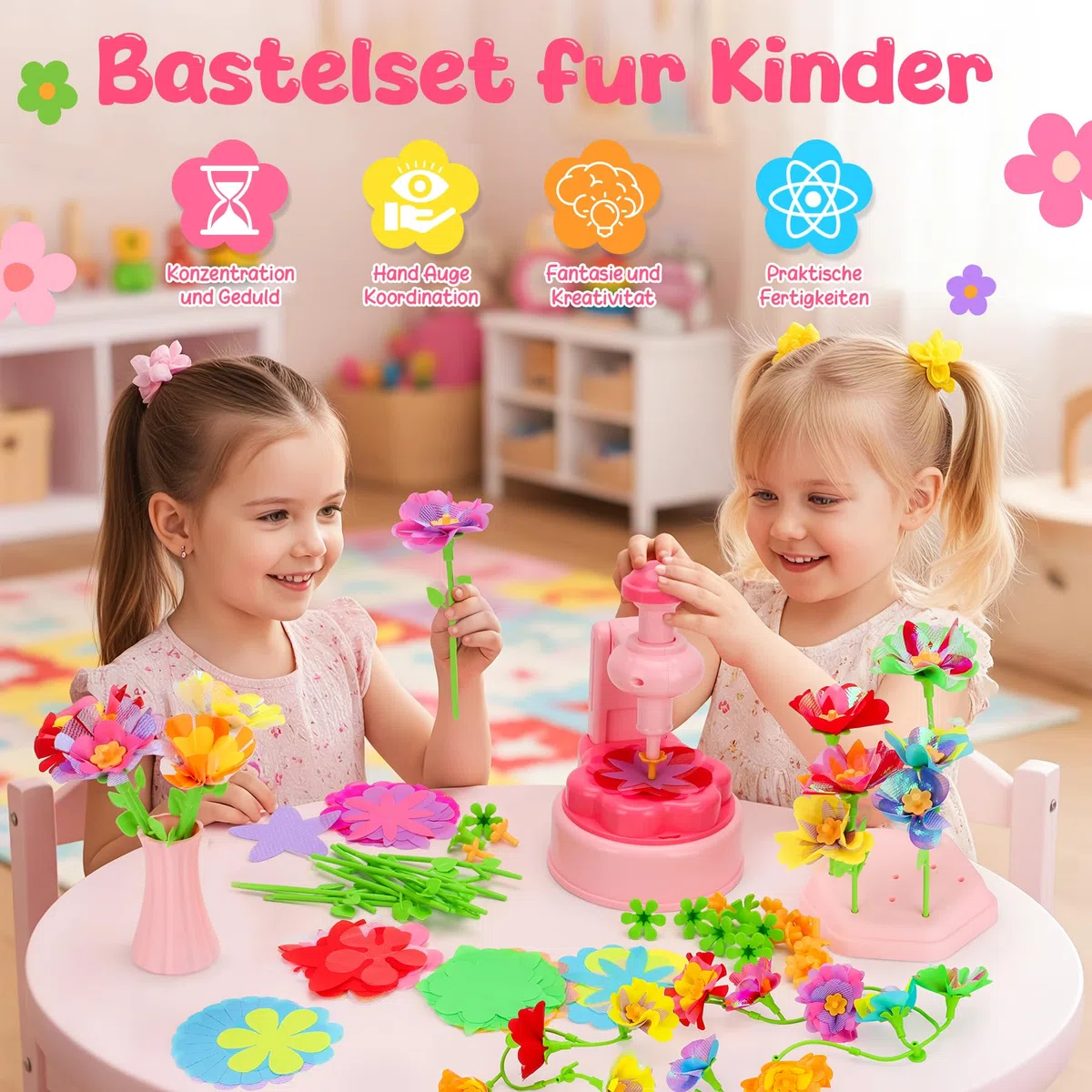 CSYY Il Laboratorio dei Fiori, 237 Kit Artigianale con Macchina per la Produzione di Flower Bambini per Bambina 4 5 6 7 8+ Anni Vaso Cestino Campo Fiorito Idea Regalo Compleanno e Natale