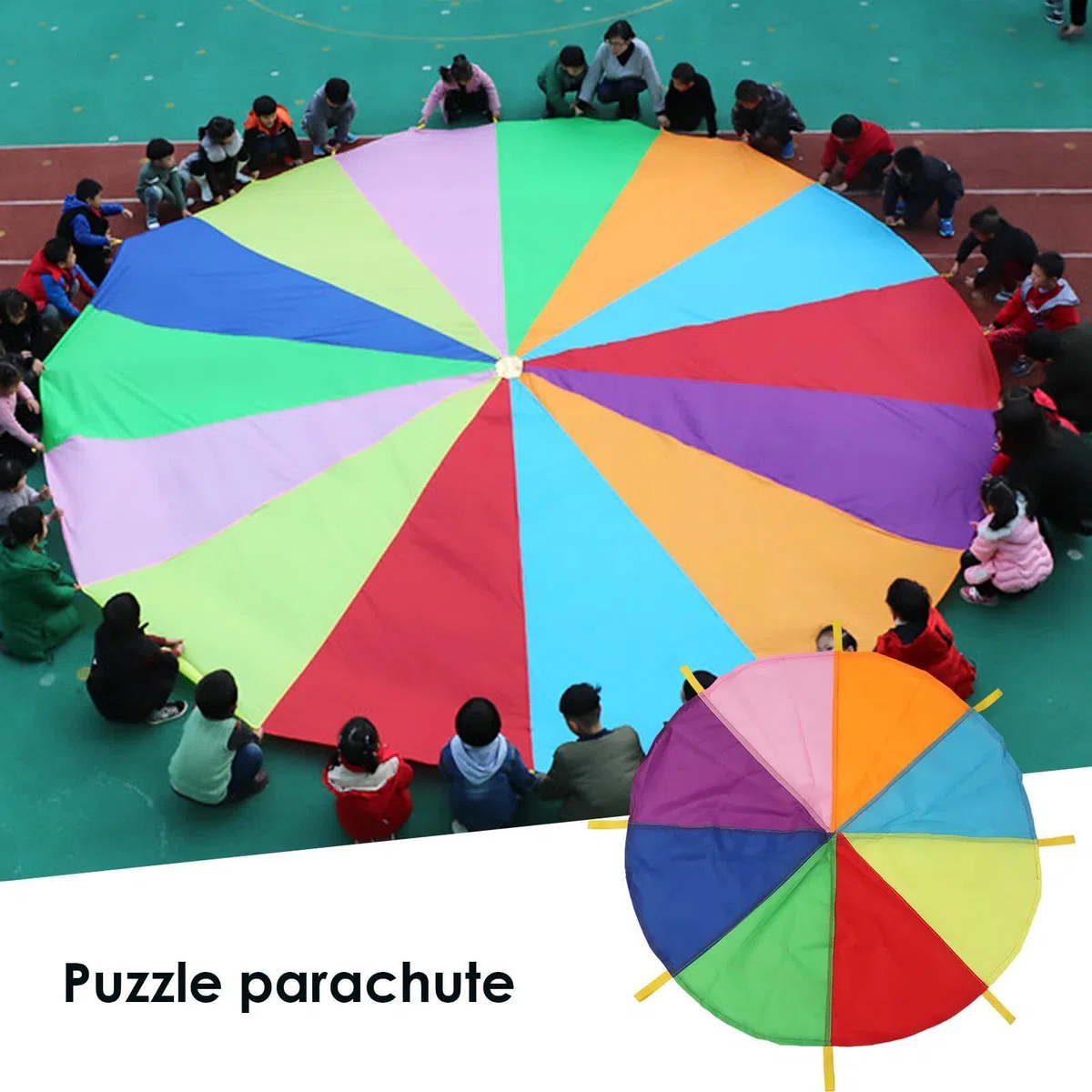 Paracadute Rainbow Gym - Paracadute all'aperto 5 m con manici sensoriali, giocattolo di attività di gruppo in nylon leggero, attrezzatura per esercizi, gioco di coordinamento della Po