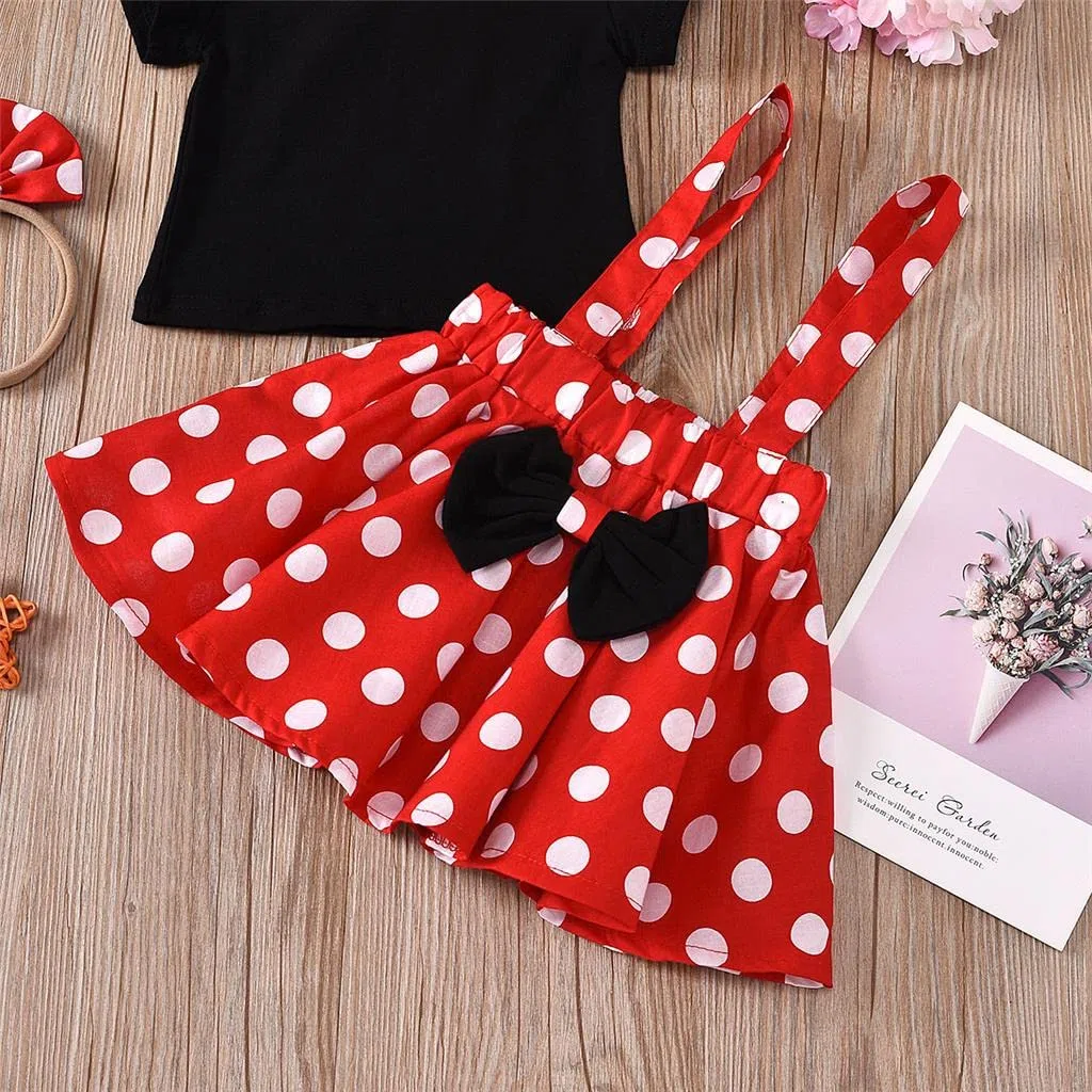 Lito Angels Vestito Costume Topo Mouse con Fascia per Bimba & Bambina, Completi di Gonna a Pois Rossi con Bretelle