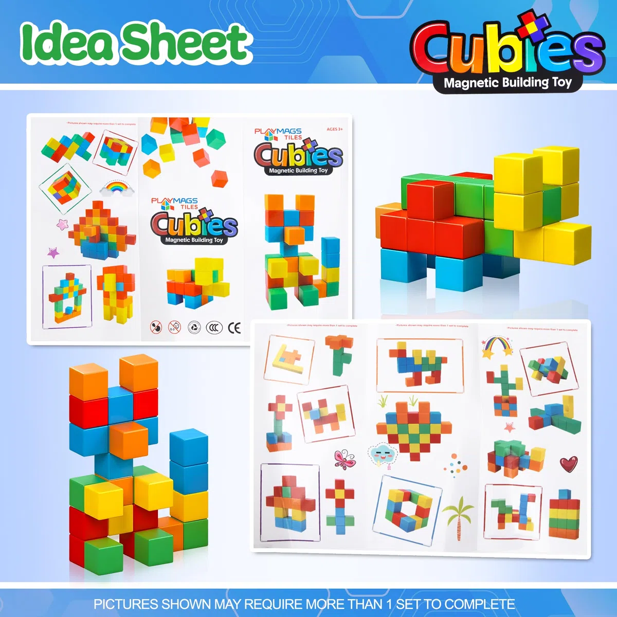 Playmags Blocchi Magnetici Giocattolo Da Costruzione, 64 Pezzi Di Cubi Magnetici STEM Giocattoli Per Bambini Piccoli E Ragazzi, Prescolare, Giocattolo Educativo Sensoriale Di Costruzione