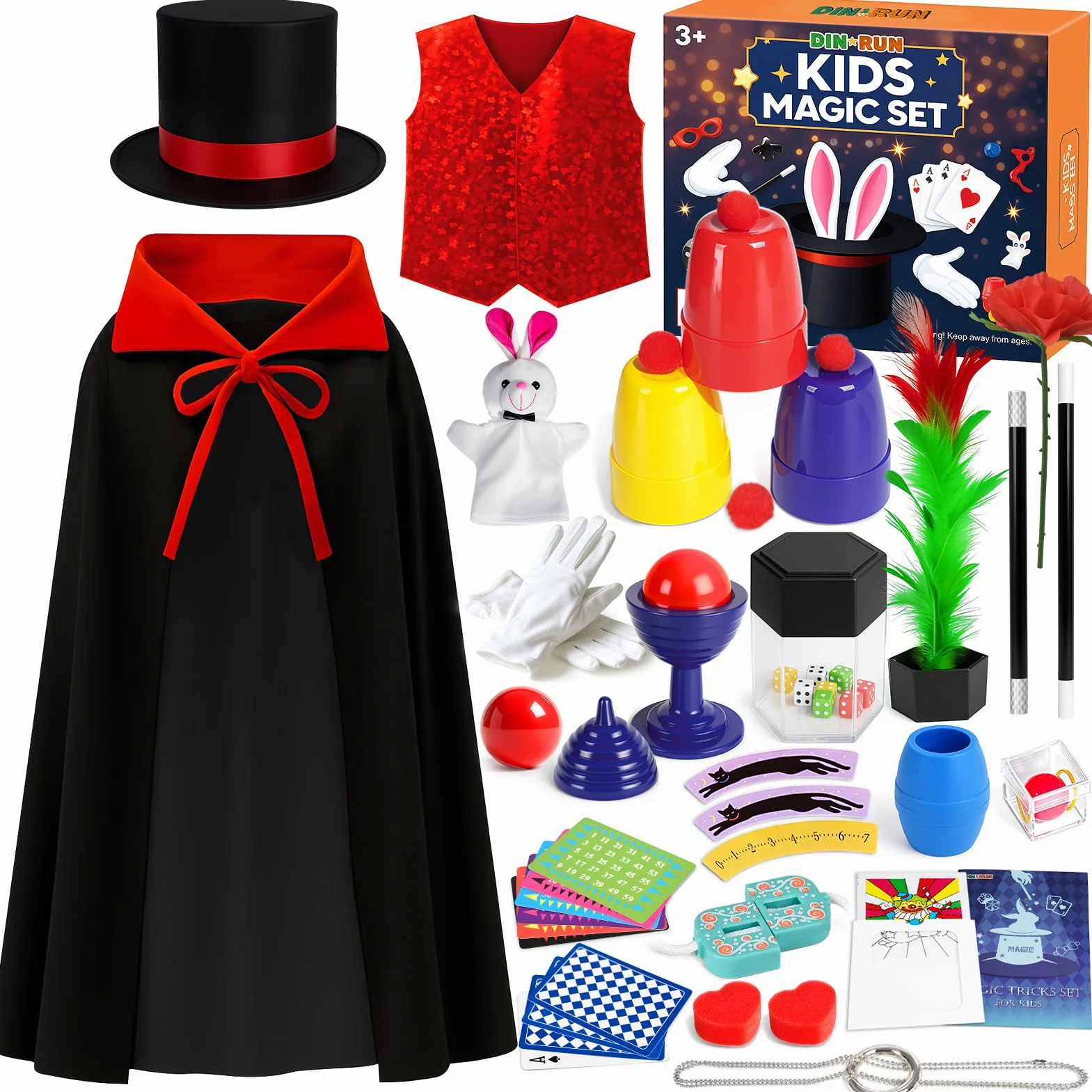 DINORUN Giochi di Magia per Bambini Giochi Bambini con Cappello Magico & Istruzioni & Costume da Mago per Bambini – Gioco di Ruolo Immaginario, Regalo Bambini 6 7 8 9 10 11 12 Anni