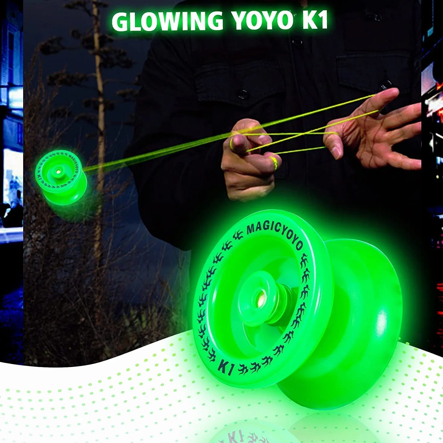 MAGICYOYO Yoyo Ball - Giocattolo professionale reattivo per bambini e adulti, per principianti, Yo Yo che si illumina al buio, Magic Yoyo K1-Plus con guanto Yo-Yo + borsa + corde Yo-yo