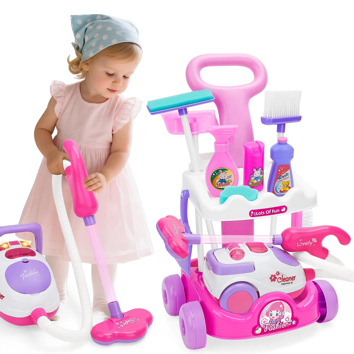 deAO Carrello di Pulizia Include Accessori e Aspirapolvere con Luci e Suoni