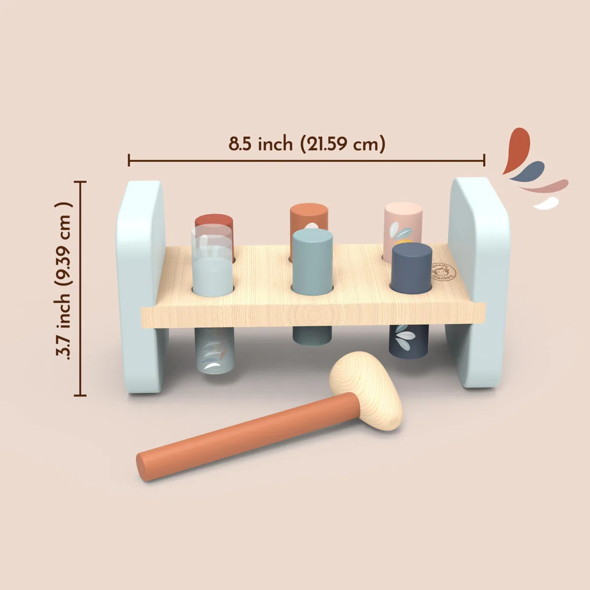 Speedy Monkey SP1014 - Panca a Martello, 21,7 x 9,5 x 11 cm, Giocattolo in Legno per Bambini, con Cura, Ottima Idea Regalo