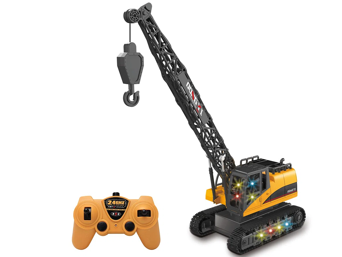 Teorema Giocattoli, Gru Cingolata Radiocomandata Scala 1:12, Gru Giocattolo per Bambini Alta 40cm con Luci e Suoni Realistici, Telecomando 2.4GHz Multiplayer, Batteria Ricaricabile Inclusa