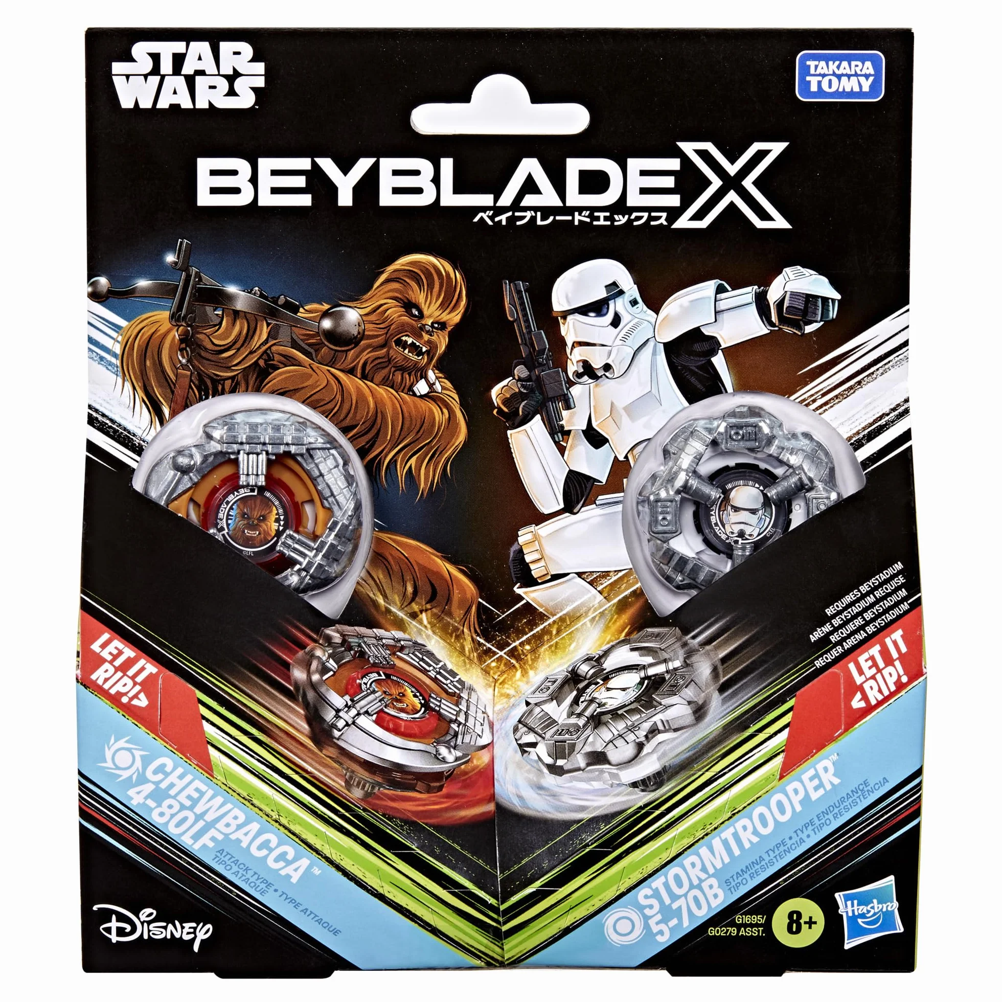 Hasbro Beyblade X in collaborazione con Star Wars, Chewbecca 4-80LF vs. Assaltatore 5-70B