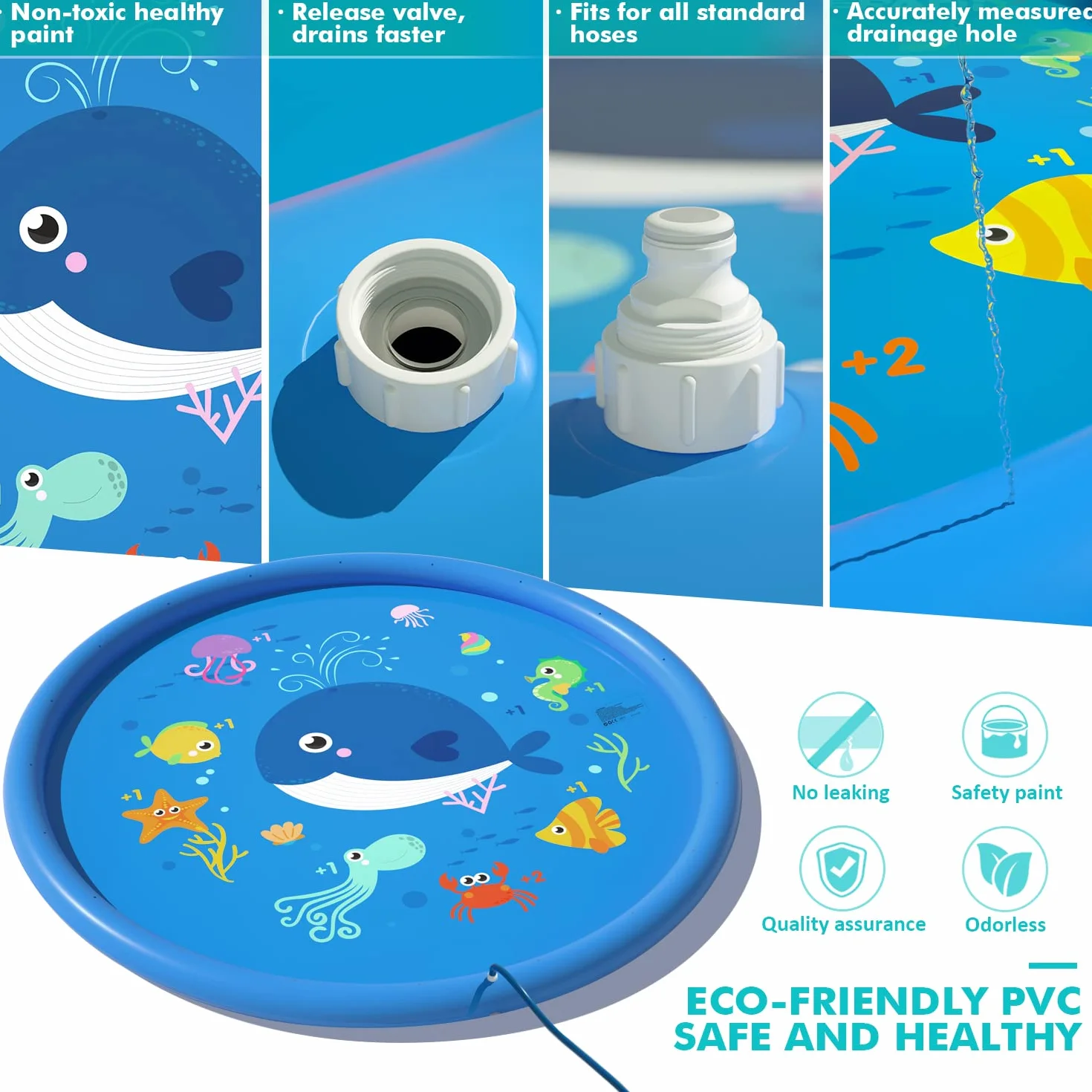 Peradix Tappetino Gioco d'Acqua per Bambini, (67 '' / 170 cm) Giocattoli Splash Play Mat all'Aperto Estate Giardino Piscina Gonfiabile per Neonati