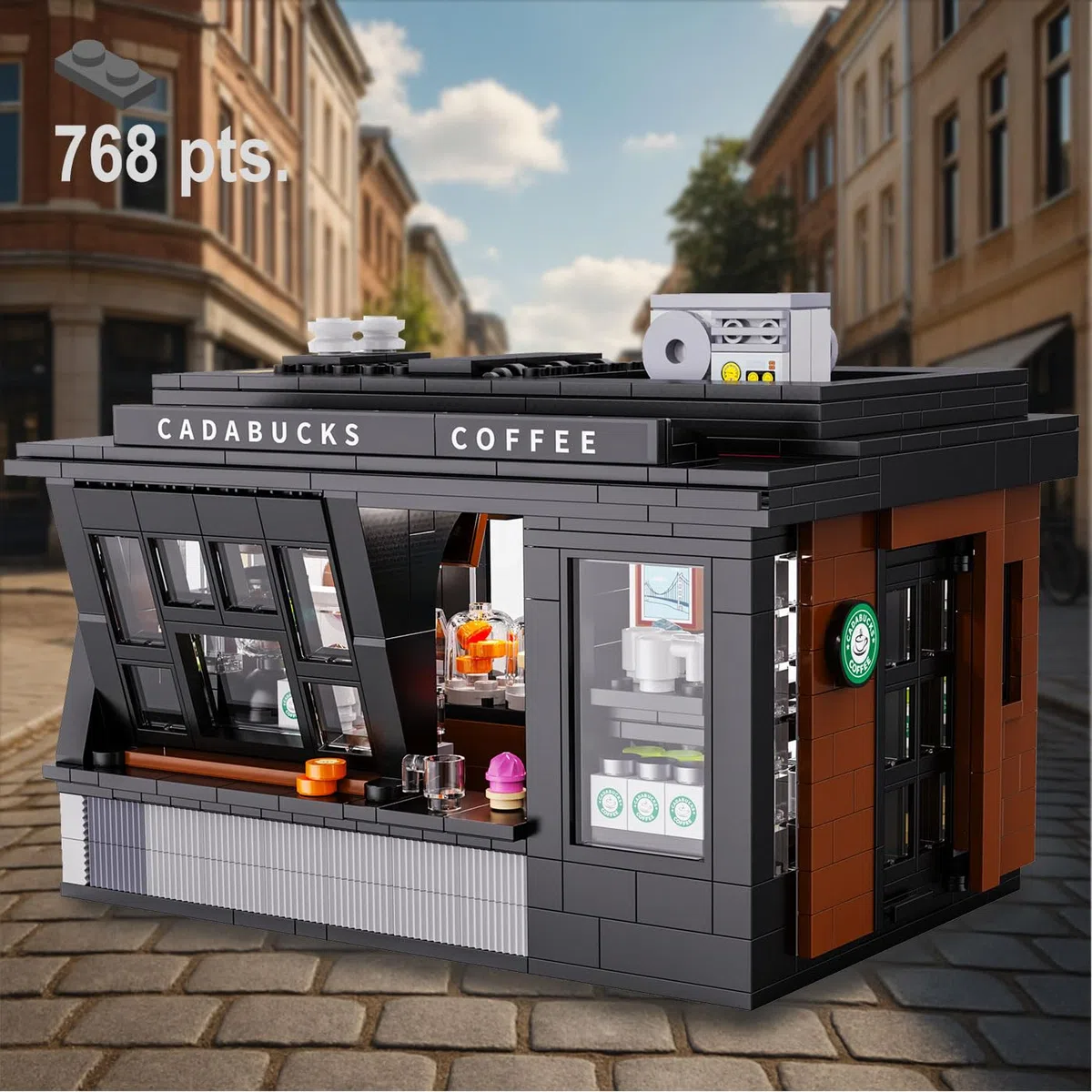 JAMARA 402884 CADA Coffee House Bricks – dai 14 anni in su, tecnica per ragazzi e ragazze, idea regalo, set di mattoncini a morsetto, kit con luce LED, design curato nei dettagli