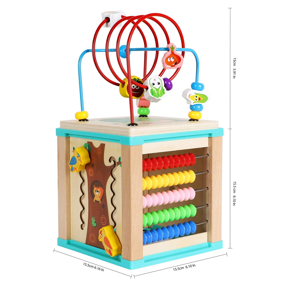 TOWO - Cubo di attività in Legno con Perline Labirinto, 5 attività, Montagne Russe, Ingranaggi, Ingranaggi, Orologio a Zig Zag, Giocattoli educativi per Bambini, Giocattoli educativi in Legno per