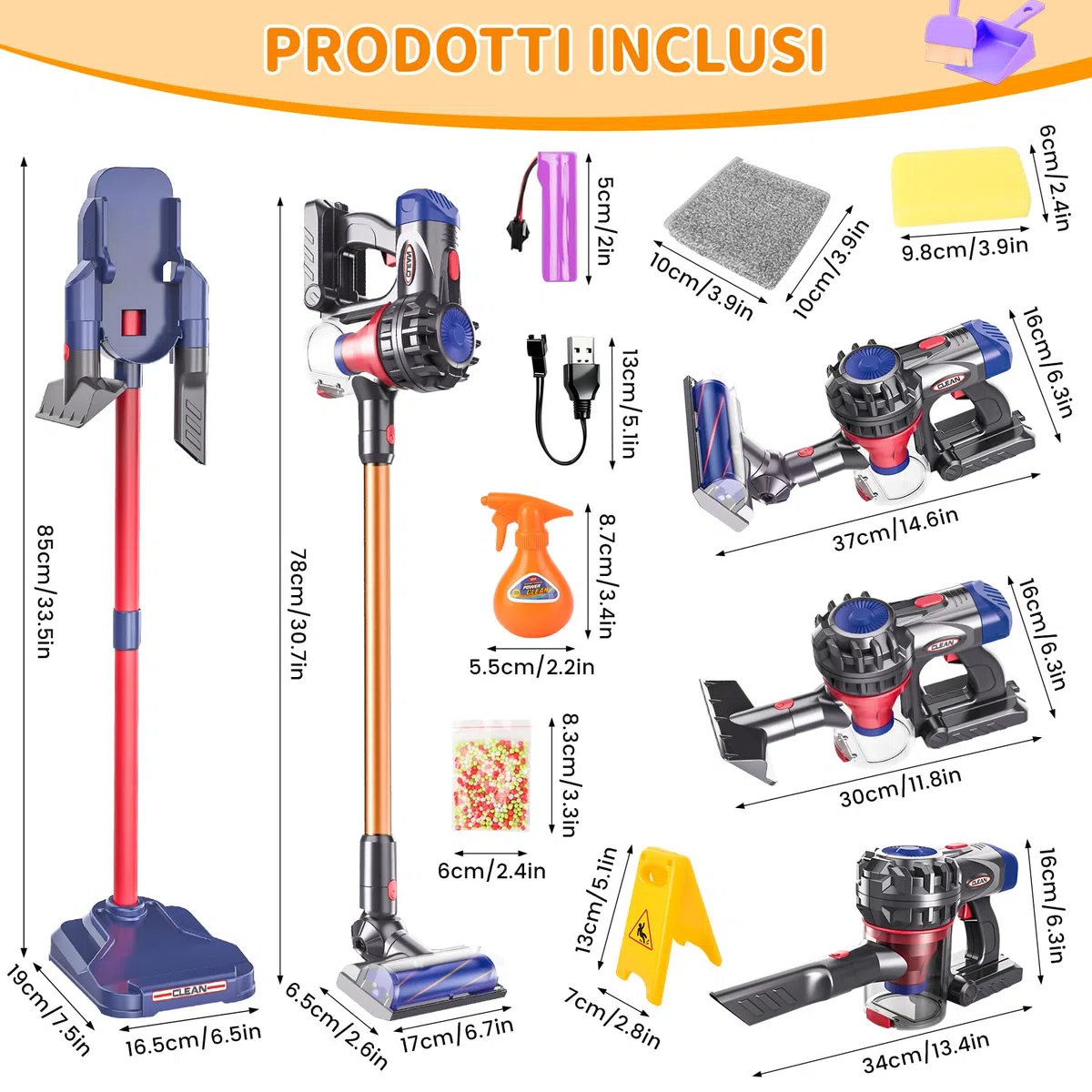 Aspirapolvere Giocattolo Bambini, 3-in-1 Aspirapolvere Giocattolo Funzionante Set Pulizia Giocattolo Regali per Bambini e Bambine dai 3 ai 6 Anni (Modello Avanzato)