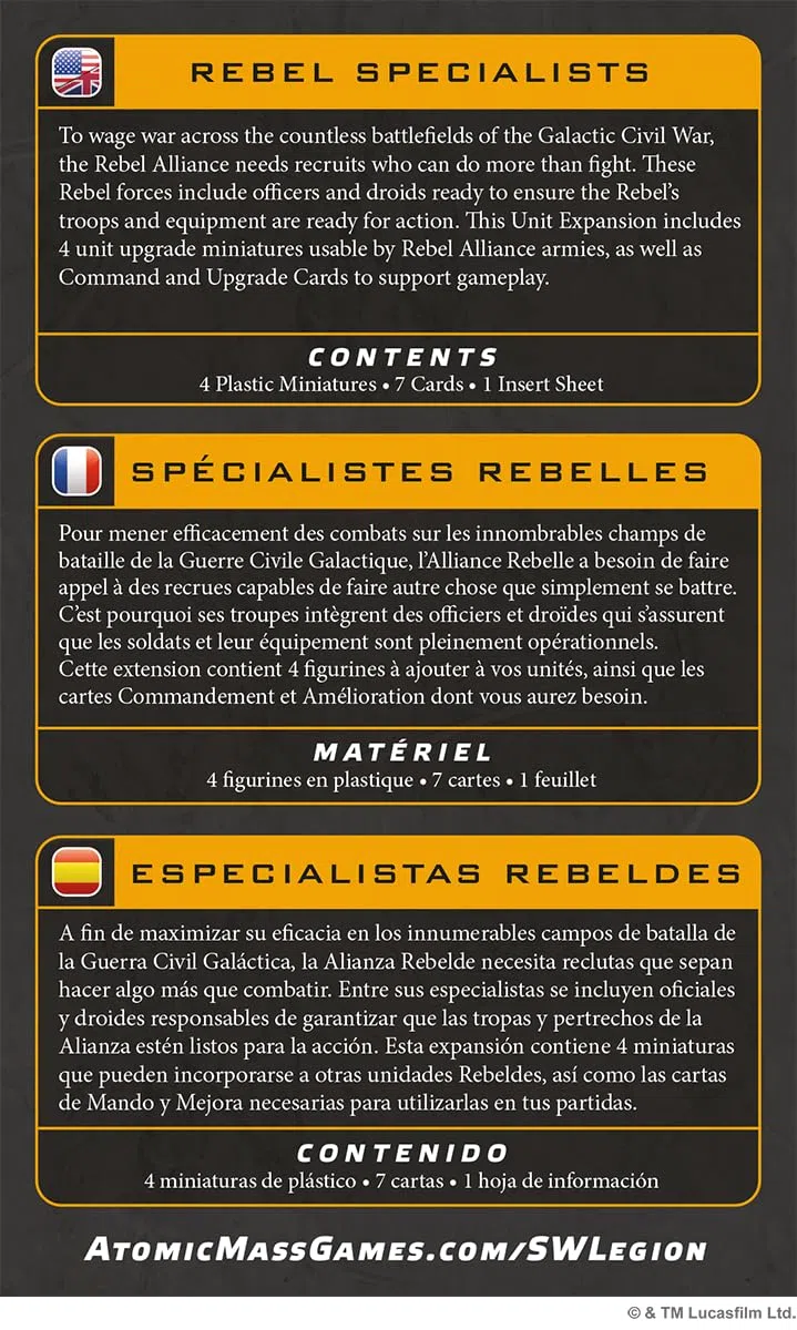 Atomic Mass Games | Star Wars: Legion Rebel Specialists | Espansione Per Gioco Di Miniature, 4 Miniature, Carte Comando E Upgrade | 2 Giocatori | 90 Minuti